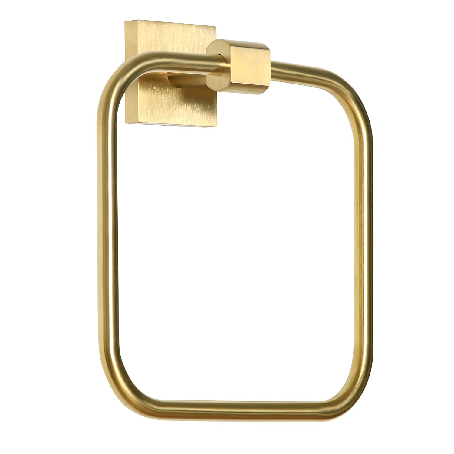 HouseAid Modern Square Stainless Steel Towel Ring Holder - Brushed Gold Wall Mounted Bathroom Towel Hanger for Hand & Kitchen Towels - Perfect for Bathrooms, Kitchens & Powder Rooms