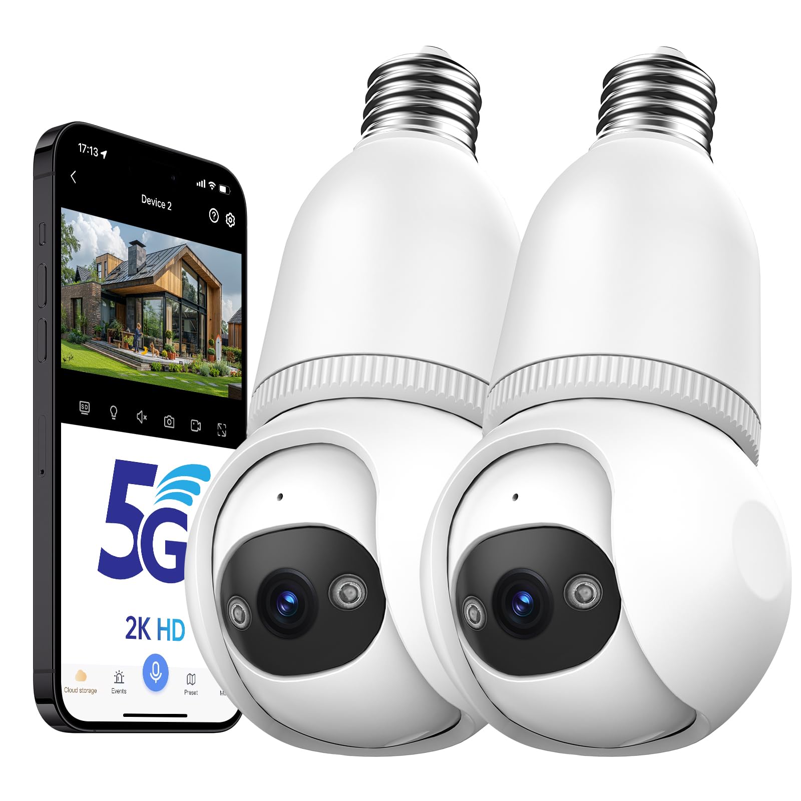2K Wireless Outdoor Security Camera with 360° AI Motion Detection - 2.4G/5G Dual-Band WiFi, Full-Color Night Vision, Auto Tracking & Siren Alarm for Home Security (2-Pack) - Perfect for Monitoring Front Yard, Backyard, Driveway & Garage