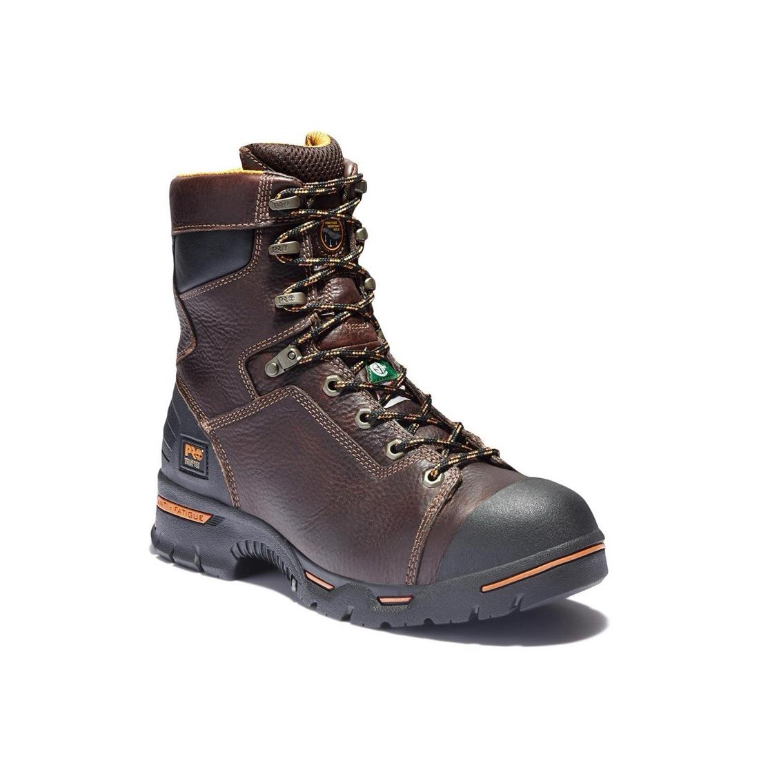 Endurance 8 Inch Steel Toe Work Boots for Men - Brown Safety Shoes with Slip Resistant & Electrical Hazard Protection - Ideal for Construction, Warehouse & Industrial Work