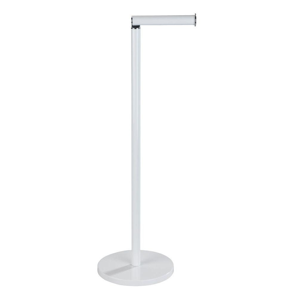 Freestanding Toilet Paper Holder - White Bathroom Tissue Stand with Heavy Base for Stability | Perfect for Small Bathrooms, Powder Rooms & RVs