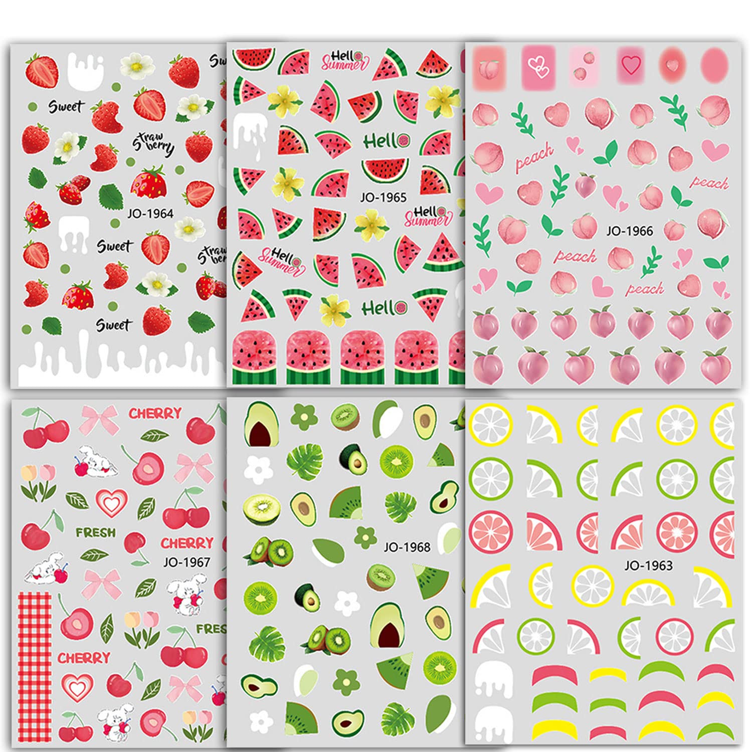 Summer Nail Art Stickers - Cute Fruit Designs (Lemon, Strawberry, Cherry, Watermelon, Avocado) for Women & Girls - DIY Nail Decals & Wraps for Acrylic Nails - Perfect for Parties, Vacations & Everyday Nail Art