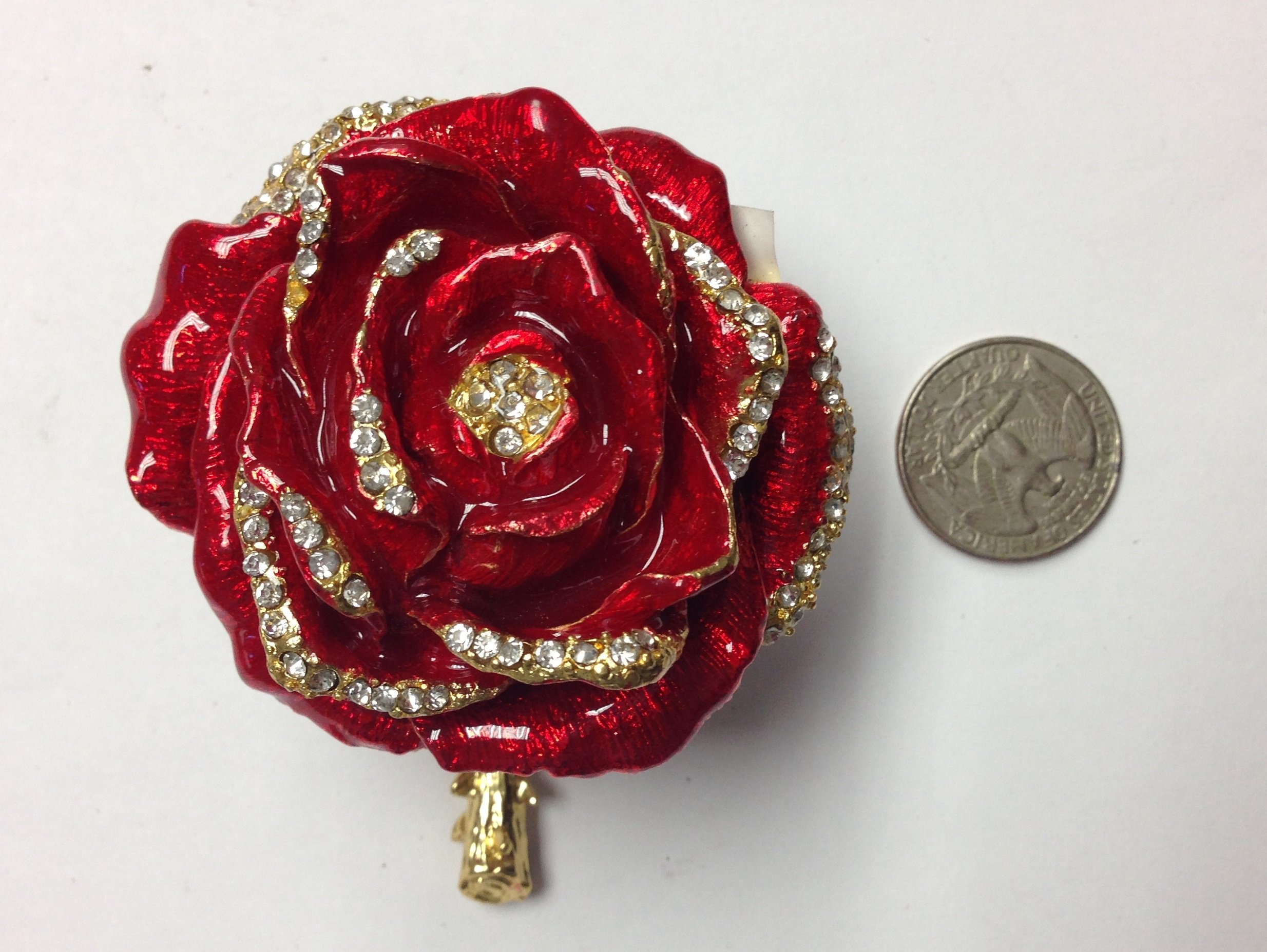 Red Rose Jewelry Box with Bejeweled Design - Perfect for Gift & Storage
