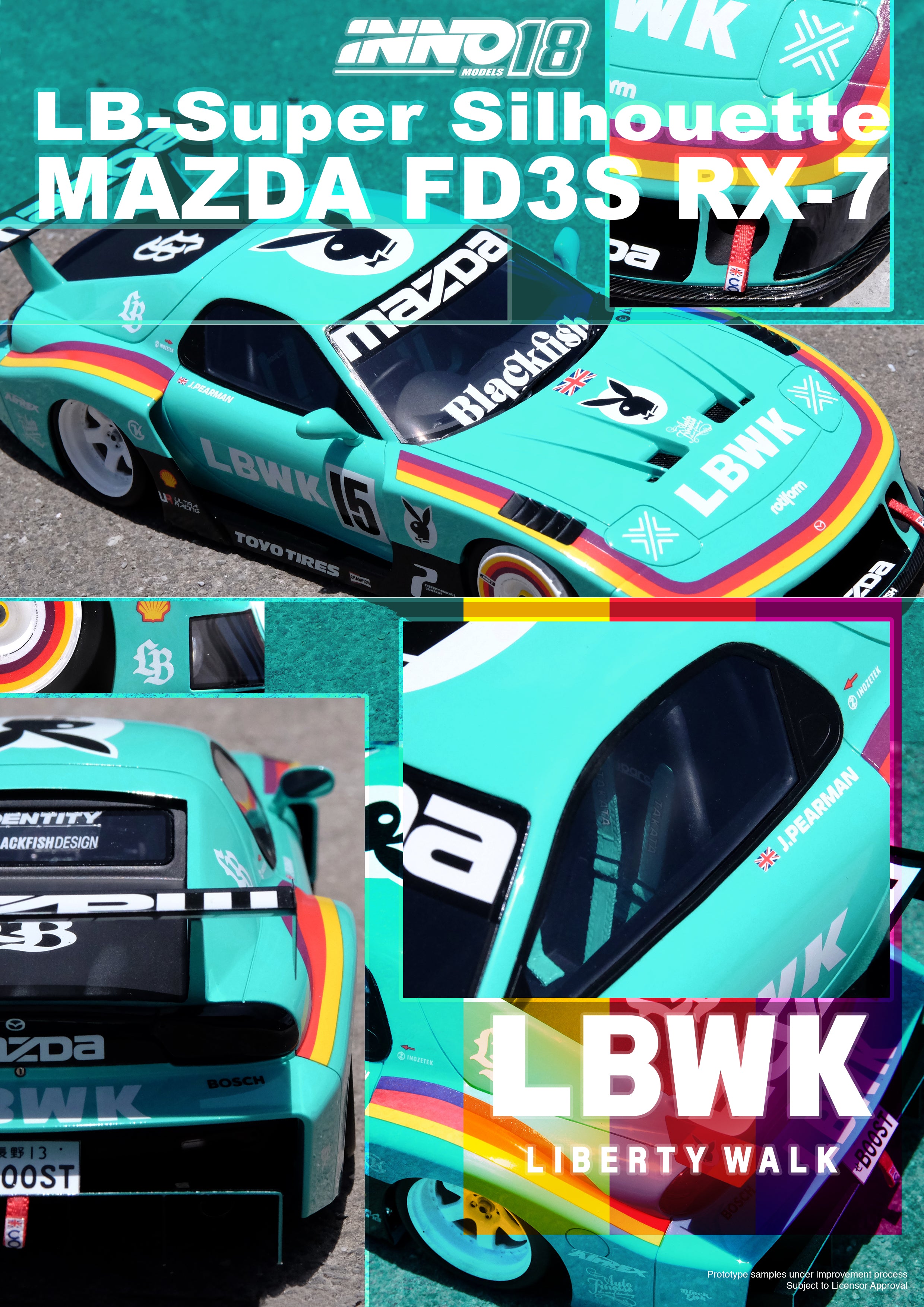 PREORDER - INNO Models 1/18 Scale Mazda RX-7 FD3S Super Silhouette LBWK Green Diecast Car - Perfect for Collectors, Display & Racing Enthusiasts