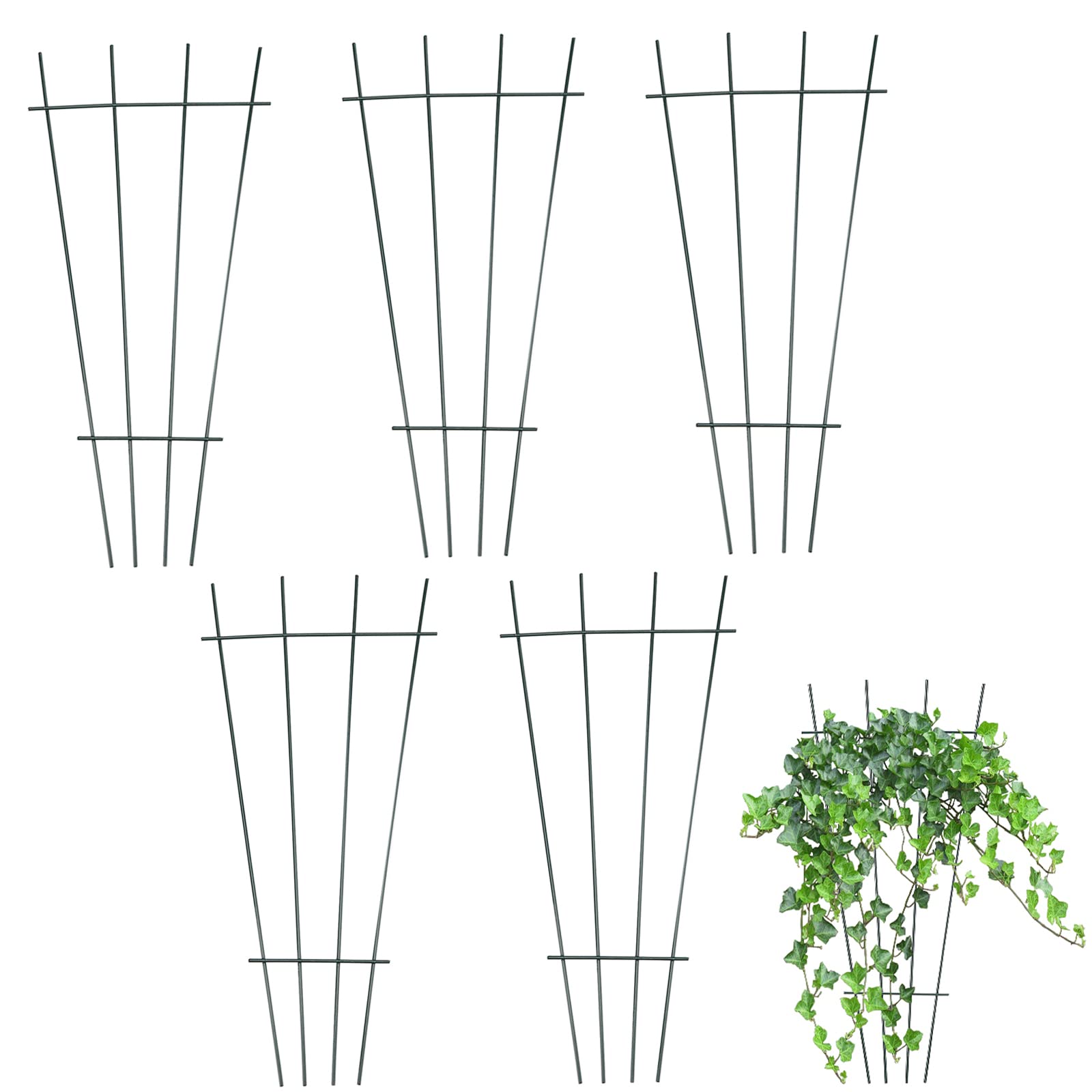 Rylod 5-Pack Rustproof Black Iron Garden Trellis for Climbing Plants - Sturdy Plant Support for Potted Vines, Flowers & Vegetables - Perfect for Indoor/Outdoor Gardens, Balconies & Patios