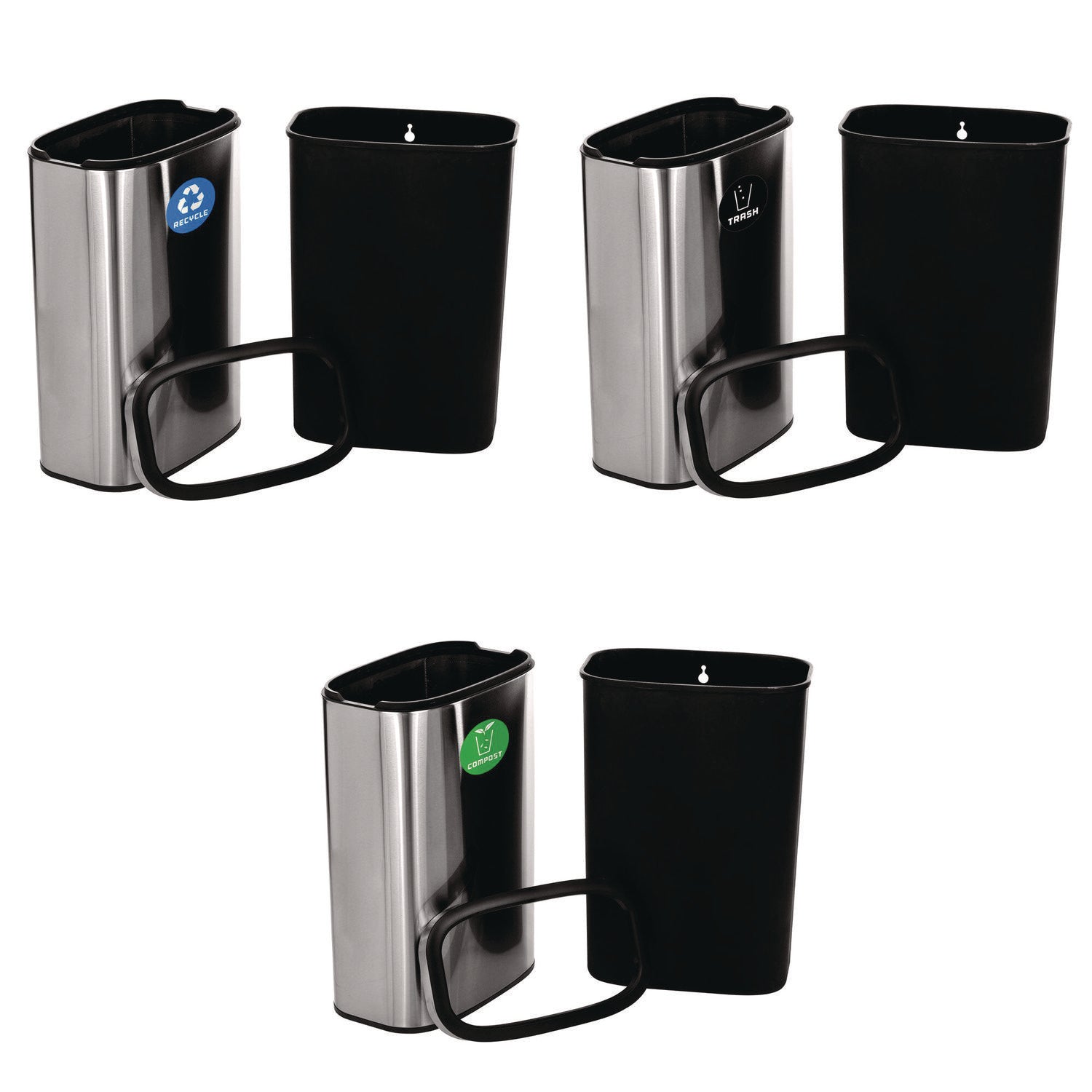 Alpine Industries 10.5 Gallon Stainless Steel Trash Can & Recycling Bin Combo - Dual Compartment Waste Station for Kitchen, Office, or Eco-Friendly Home Use