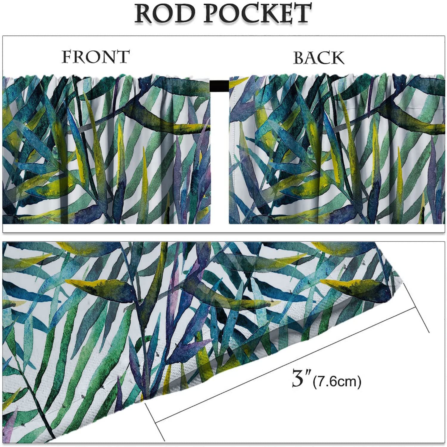 Tropical Palm Leaf Blackout Curtains for Kitchen, Nursery, Dining & Bathroom - 2 Panels, Green & Purple, 42