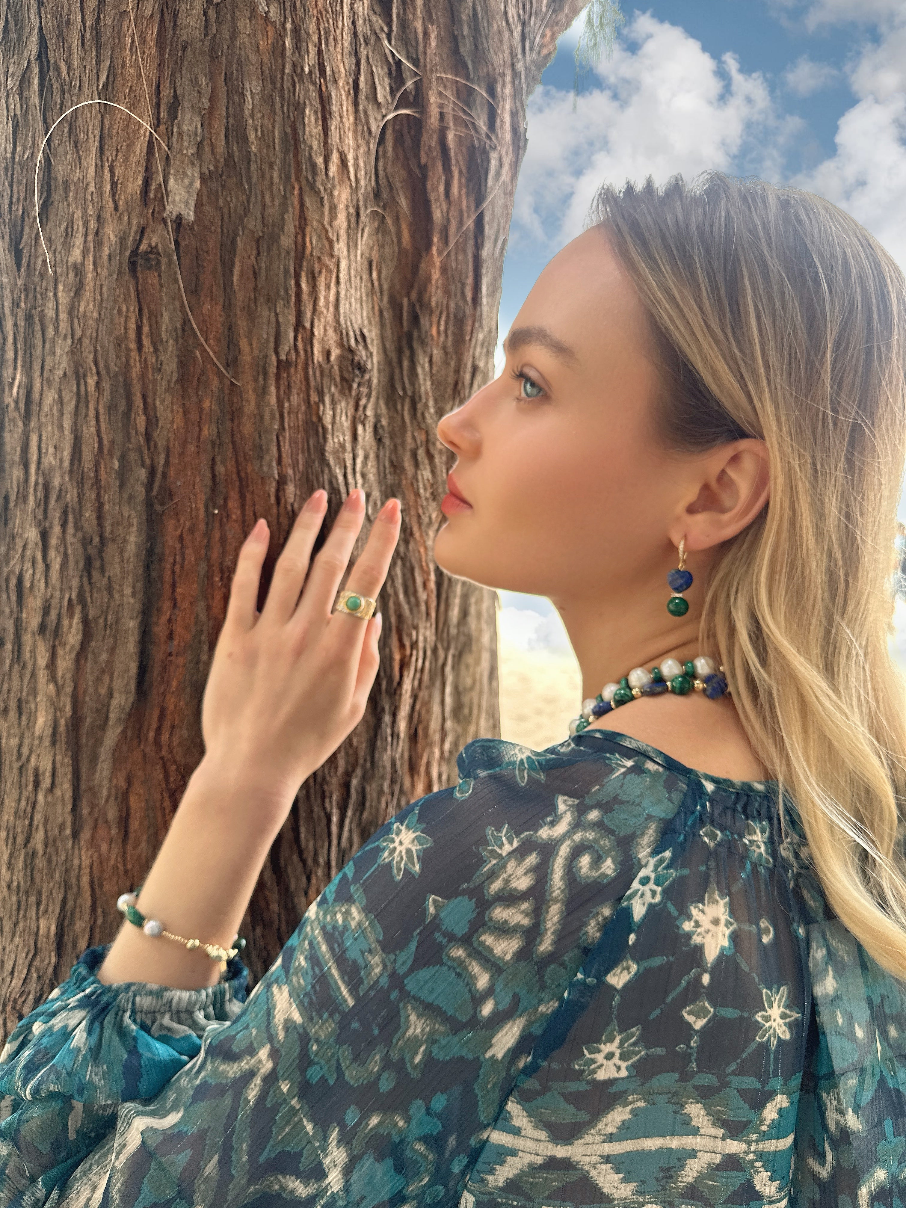 Elegant Heart Shaped Lapis Lazuli & Round Malachite Dangle Earrings LE032 - Perfect for Weddings, Date Nights & Special Occasions