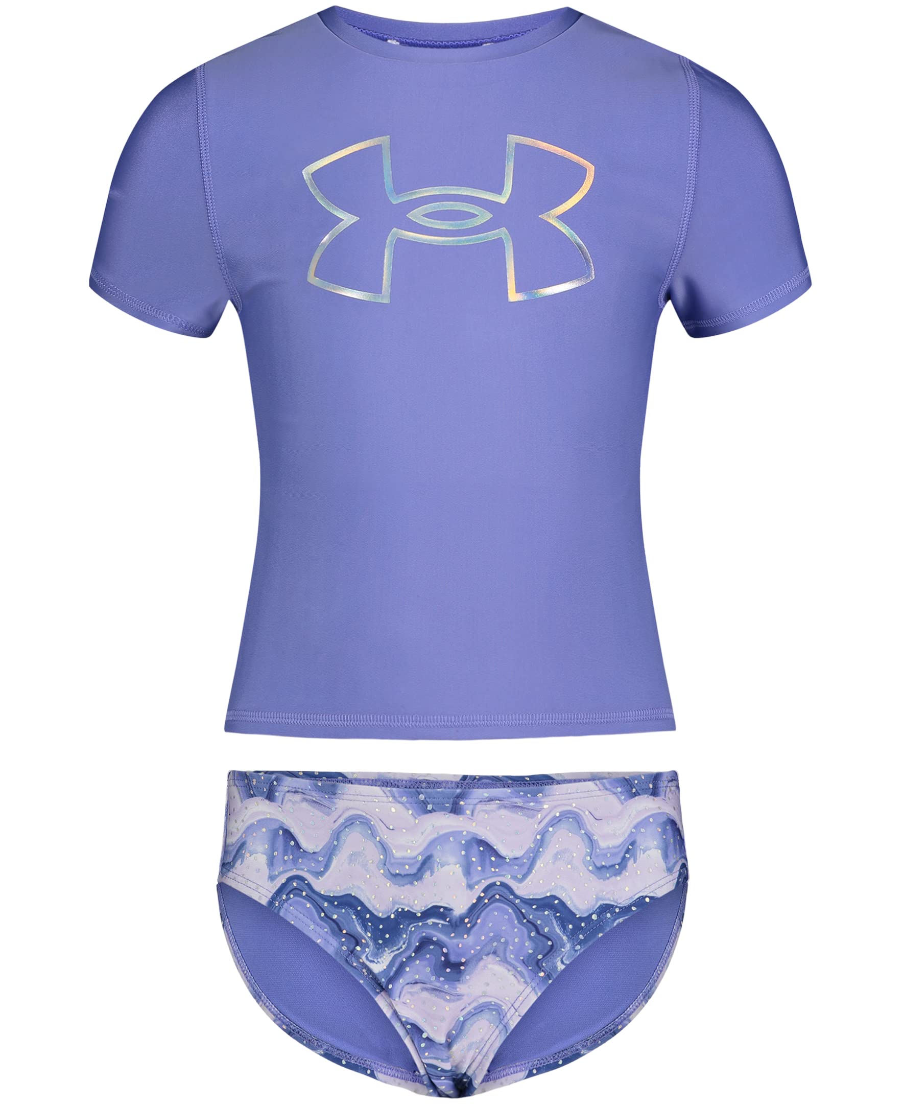 Under Armour Girls' Rashguard Set - UPF 50+ Sun Protection Swimwear for Kids, Quick-Dry Athletic Top & Shorts - Perfect for Swimming, Surfing & Beach Activities