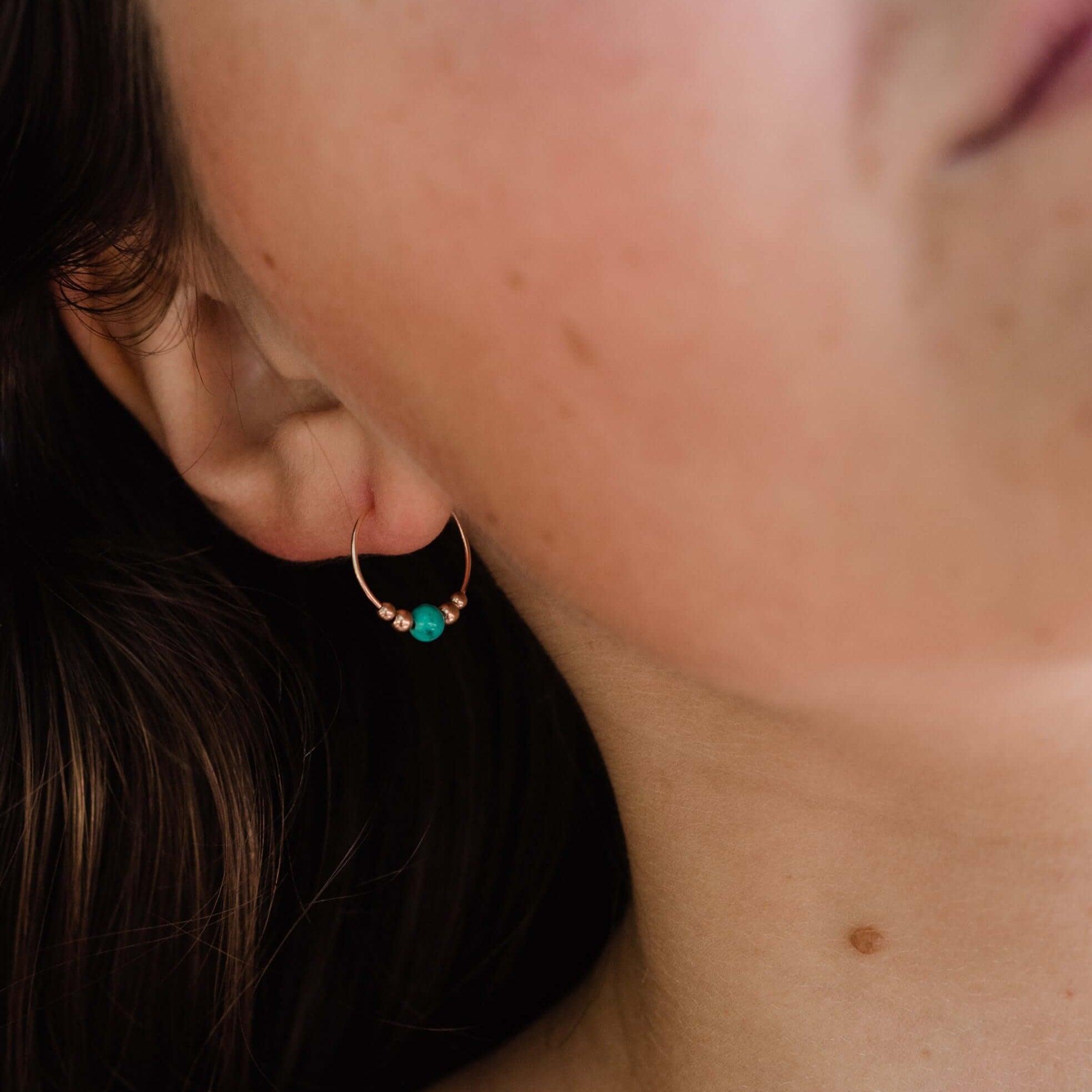 Tiny Turquoise Bead Hoop Earrings - Dainty Bohemian Jewelry for Women | Perfect for Everyday Wear, Parties & Gifts