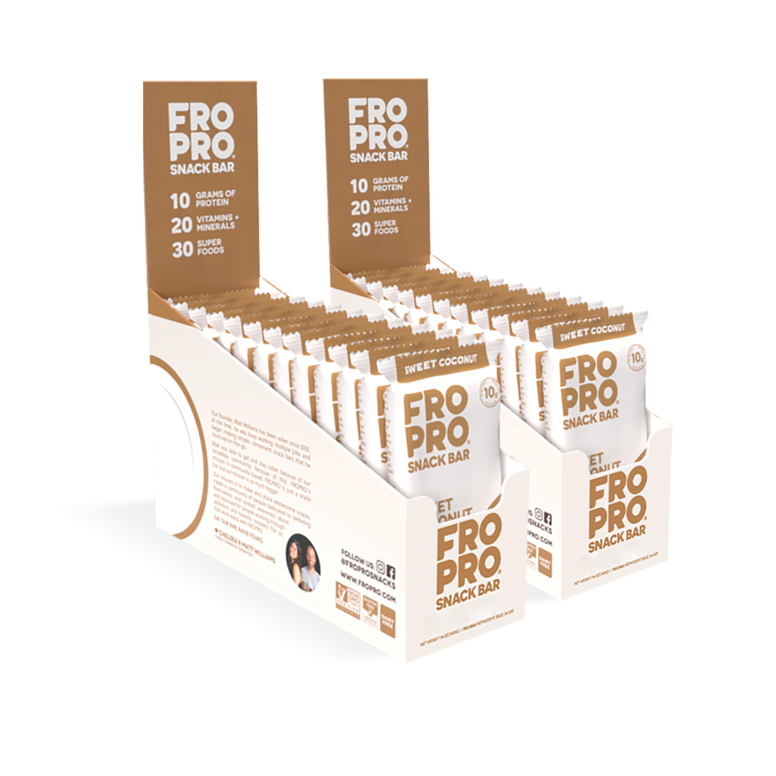 FROPRO Plant Protein Snack Bars - Vegan Protein Bars, All-Natural, Gluten-Free, Dairy-Free, Soy-Free, Low Calorie High Protein Bars | Coconut Flavor, 24 Pack - Perfect for Post-Workout Recovery & Healthy On-The-Go Snacking