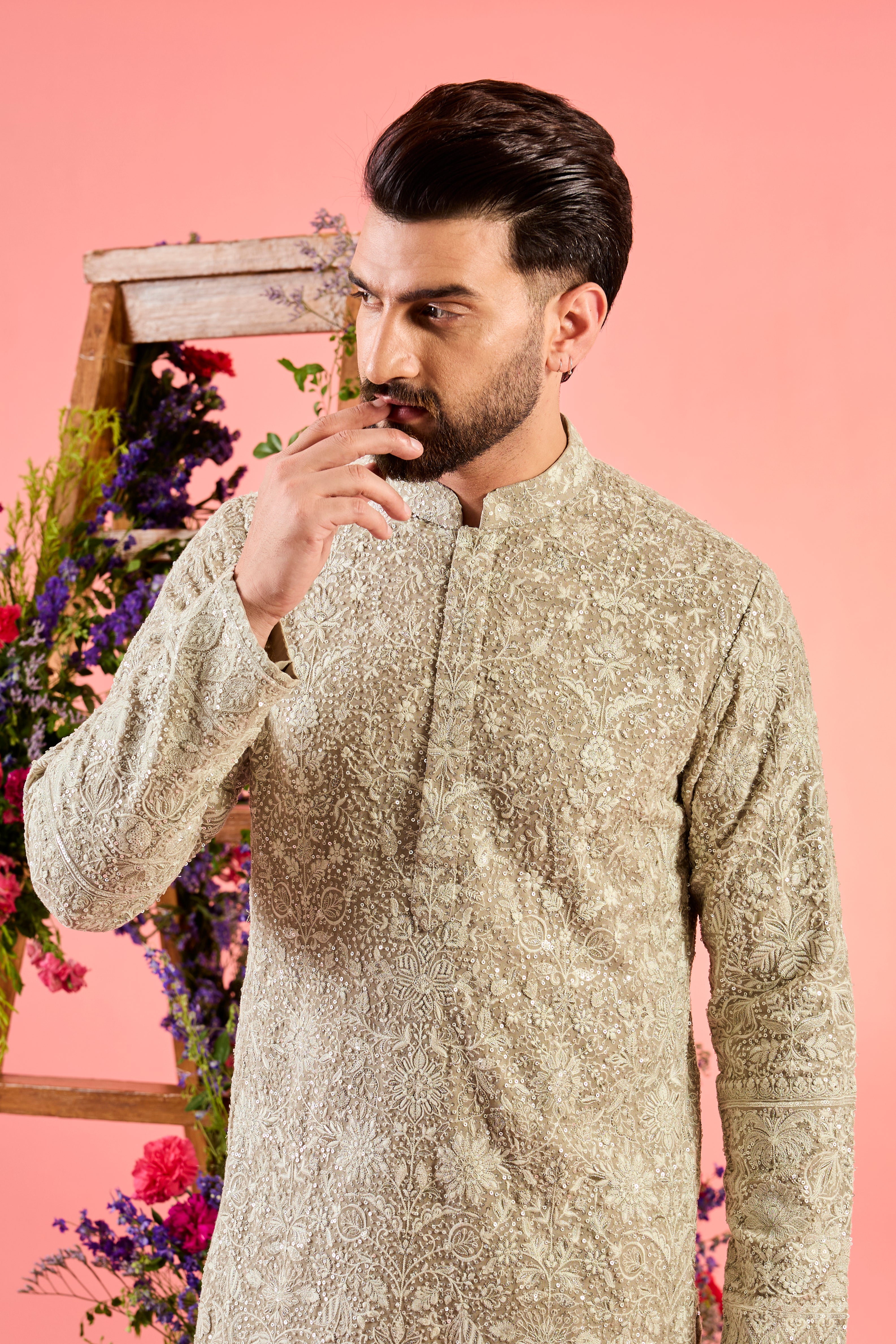 Elegant Chikankari Kurta for Women with Sequin and Threadwork Embroidery - Perfect for Festivals, Weddings & Special Occasions