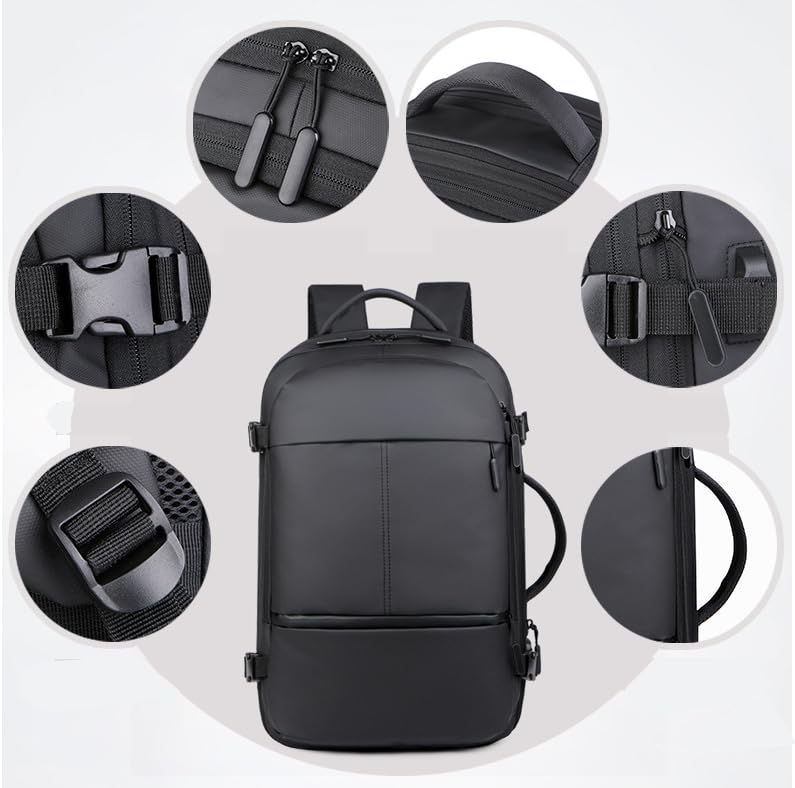 60L Expandable Backpack with Vacuum Compression - Waterproof Anti-Theft Travel Backpack for Men & Women - Packable Hiking, Camping & Outdoor Gear (Black)