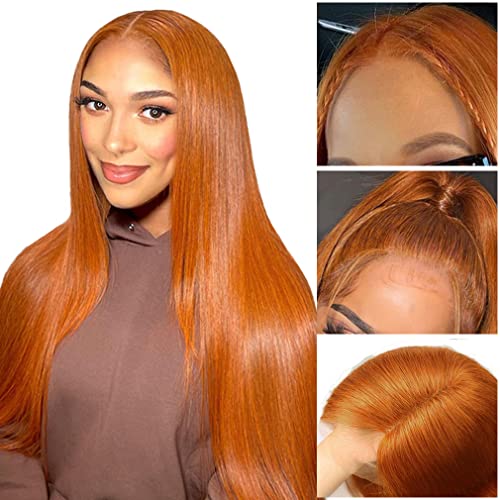 Ginger Orange 13x4 Lace Front Wig | Brazilian Straight Human Hair Wig | 150% Density Pre-Plucked with Baby Hair | Natural Look for Black Women | 22 Inch | Perfect for Parties, Weddings & Daily Wear