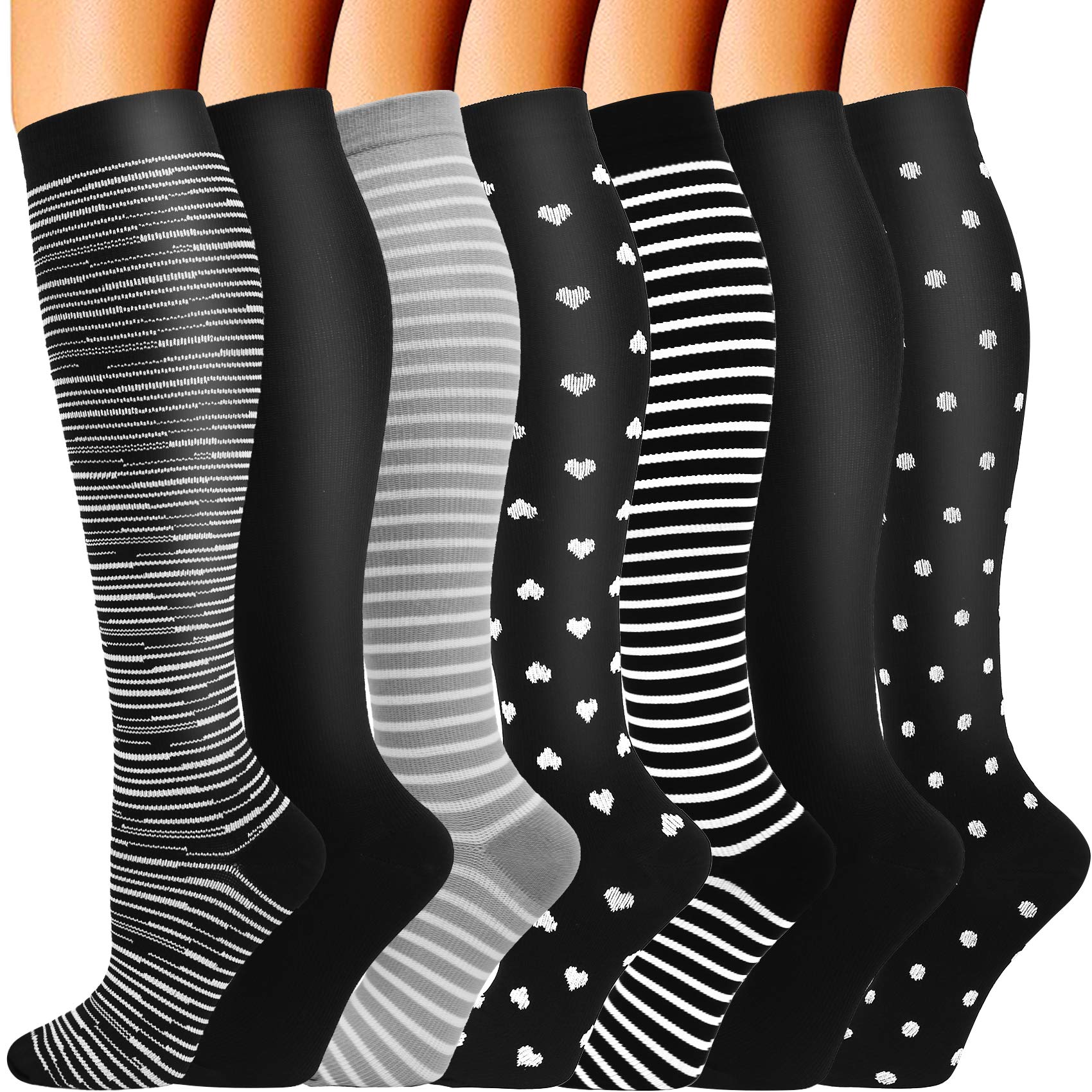 **7 Pairs Copper Compression Socks for Men & Women (20-30 mmHg) – Knee High Support Stockings for Circulation, Running, Travel & Recovery**