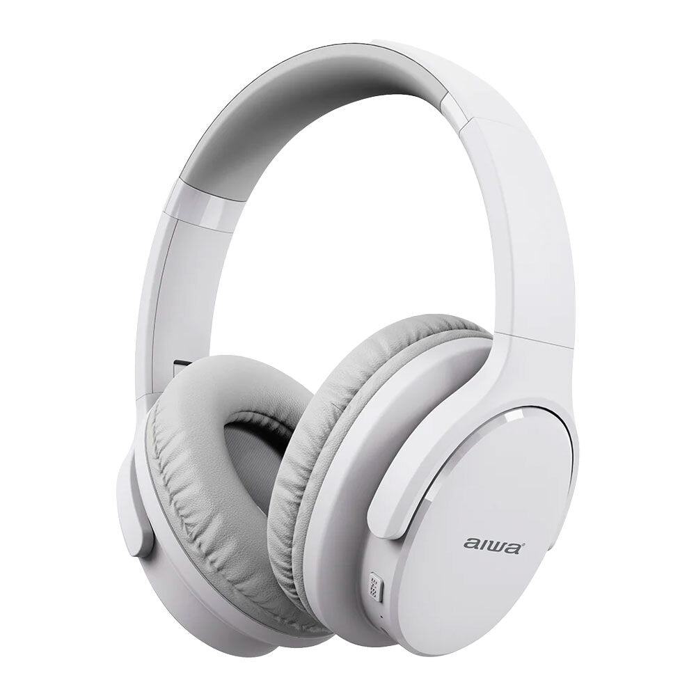 AIWA Wireless Bluetooth Over-Ear Headphones with AUX Cable & Airplane Adapter - Noise Cancelling, Hi-Fi Sound, 30H Playtime (White) | Perfect for Travel, Workouts & Home Entertainment