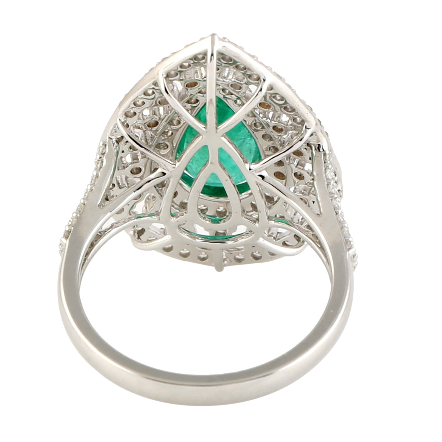 18K White Gold Emerald & Diamond Pear Cocktail Ring | Elegant Gemstone Jewelry for Women | Perfect for Evening Parties, Weddings & Special Occasions