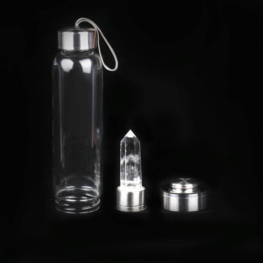 Gaone 550ml Crystal Water Bottle with Natural White Quartz Wand - Reusable, BPA-Free, Clear Quartz Infused Water Bottle for Energy, Hydration & Wellness - Perfect for Yoga, Meditation, Office & Home Use