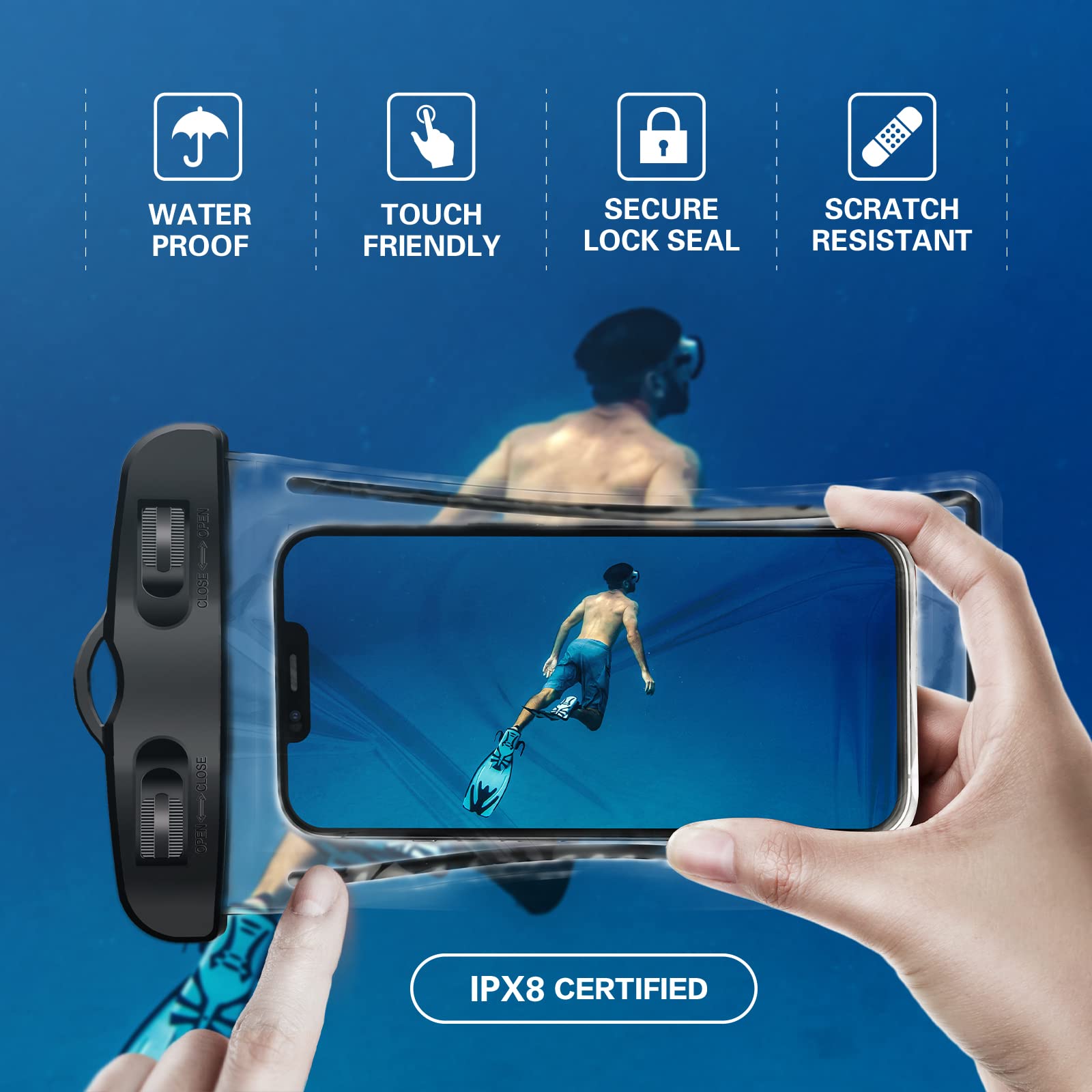 YSSOA 2-Pack Waterproof Phone Case for iPhone 16/15/14/13/12/11 Pro Max/Mini/XS/XR/8/7/6S & Samsung Galaxy S21/S20/S10 - Universal Up to 7