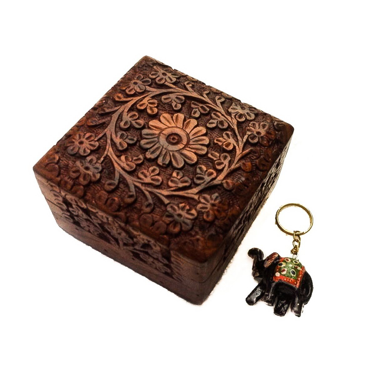 Hand Carved Rosewood Jewelry Box from India - Artisan Crafted Wooden Jewelry Storage with Traditional Designs | Perfect for Gift Giving, Home Decor & Organizing Necklaces, Rings & Earrings