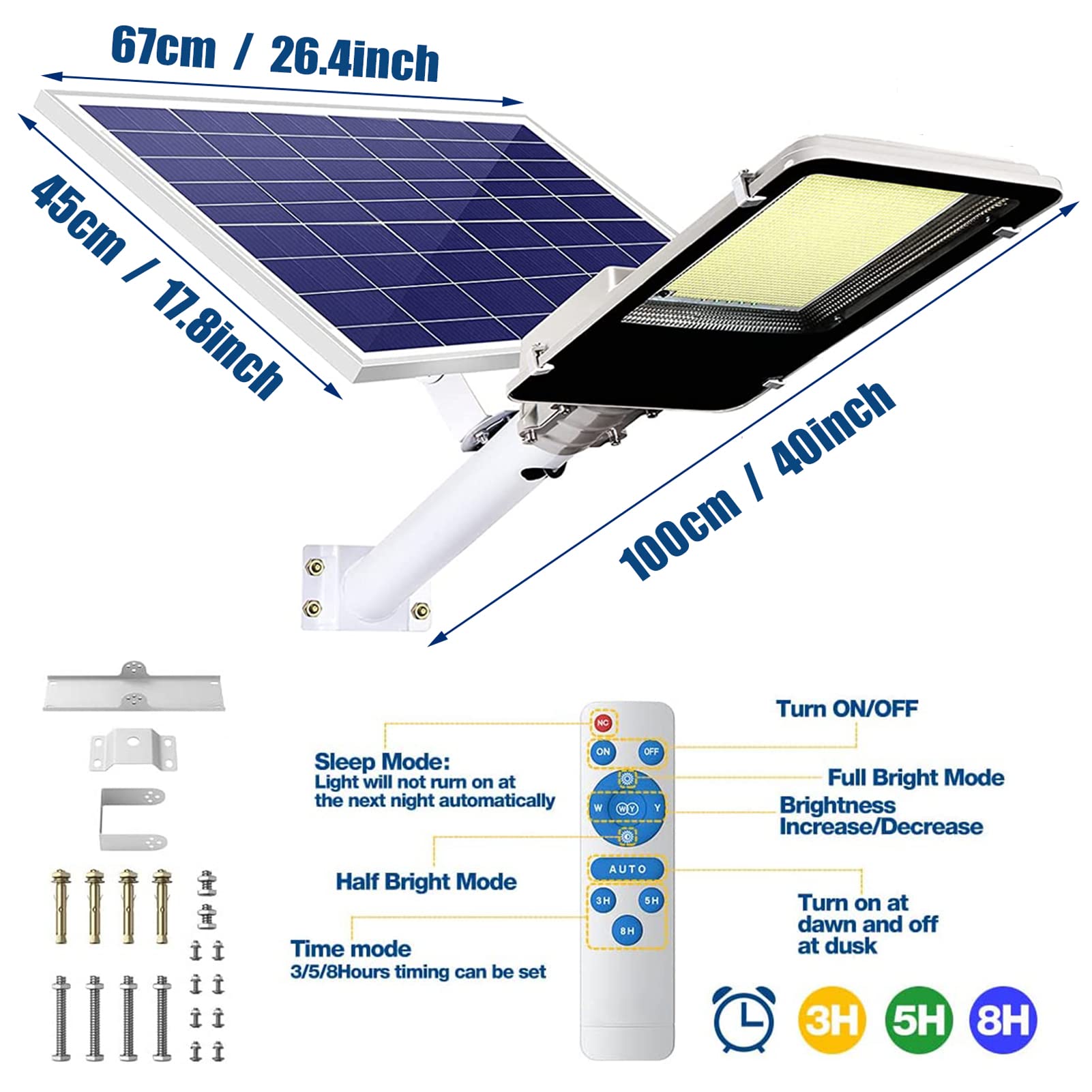 4000W Solar Street Lights - Commercial LED Outdoor Solar Powered Lights with Remote Control, Dusk to Dawn Sensor & IP67 Waterproof - Super Bright for Parking Lots, Pathways, Streets, Gardens, and Backyards