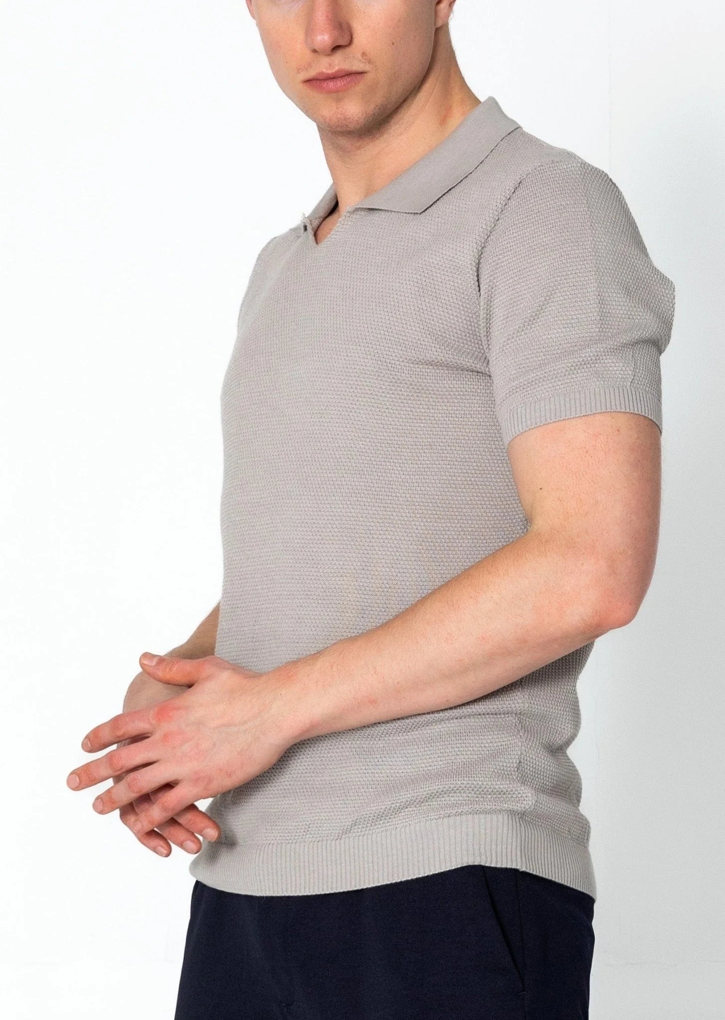 RNT23 Jersey Knit Polo Shirt for Men - Soft Breathable Grey Casual Top - Perfect for Golf, Office & Everyday Wear