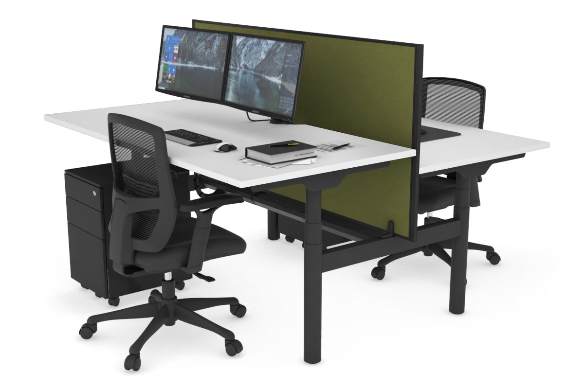 Flexi Premium Height Adjustable 2 Person H Bench Workstation - Black Frame [1600L x 800W with Cable Management] - Ideal for Office, Home Workspace & Collaborative Work Environments