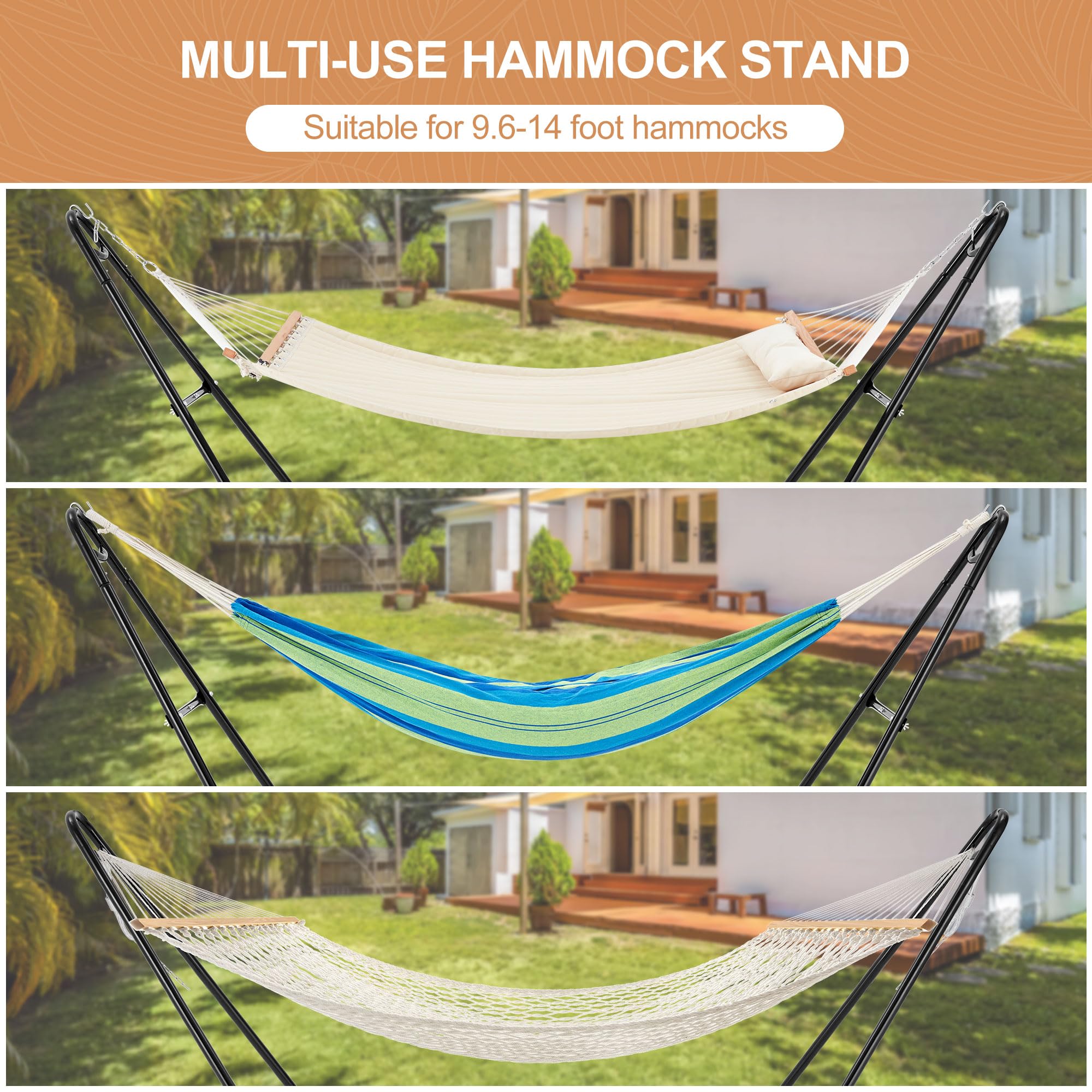 Heavy Duty Universal 2-Person Hammock Stand - 660LBS Capacity Steel Frame for 9.6-14ft Hammocks | Indoor & Outdoor Use for Backyard, Patio, Camping & Beach Relaxation
