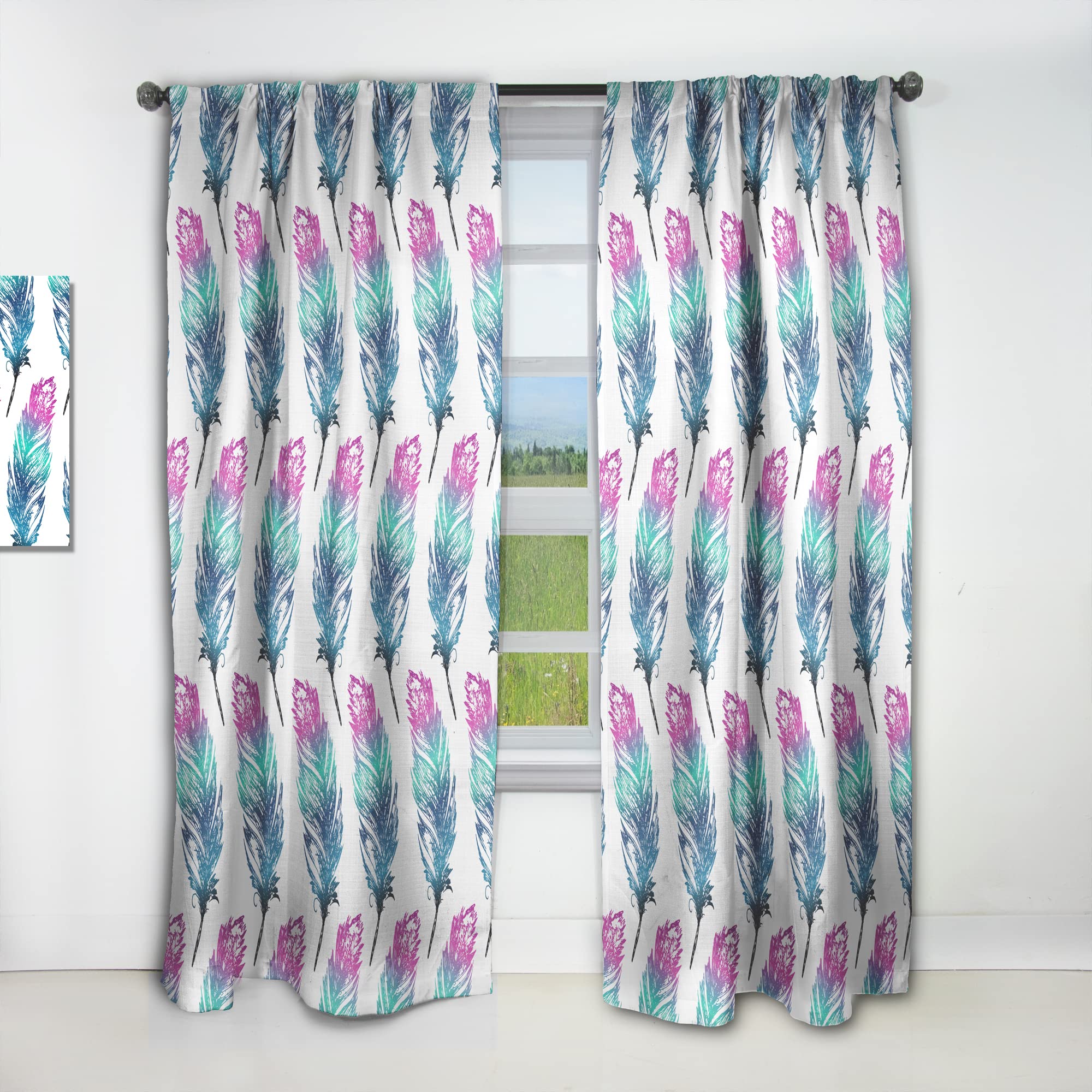 Hand Drawn Feathers Isolated Thermal Insulated Curtains - Single Panel 52x108 - Elegant Window Drapes for Bedroom & Living Room - Perfect for Home Decor, Privacy & Temperature Control