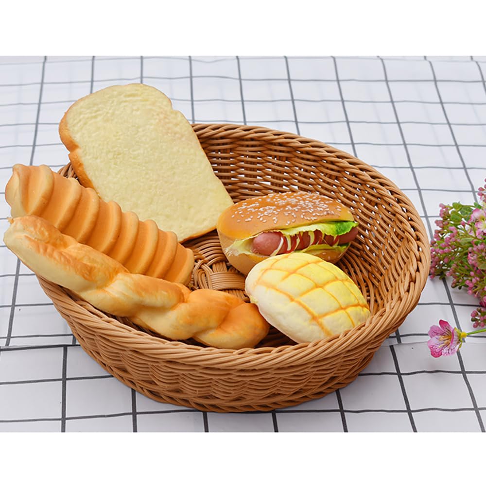 RT&BS Handwoven Wicker Bread Basket - Natural Brown Small Serving Basket for Kitchen, Dining, Restaurant, Picnic & Party | Perfect for Bread, Fruits, Vegetables & Decor