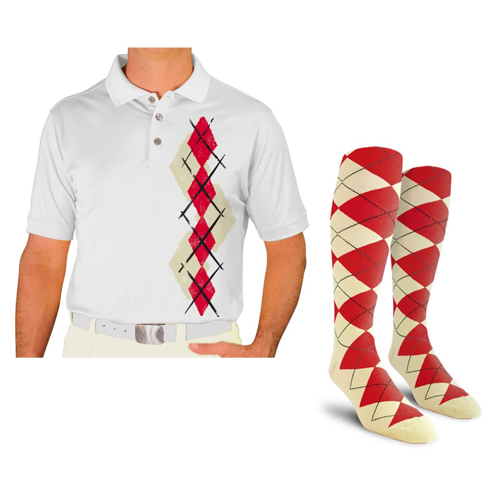 Breathable Dry Fit Short Sleeve Graphic Golf Polo Shirt with Comfortable Socks for Men - Argyle Paradise Design (AAA-ZZZ) | Perfect for Golfing, Casual Wear & Outdoor Activities