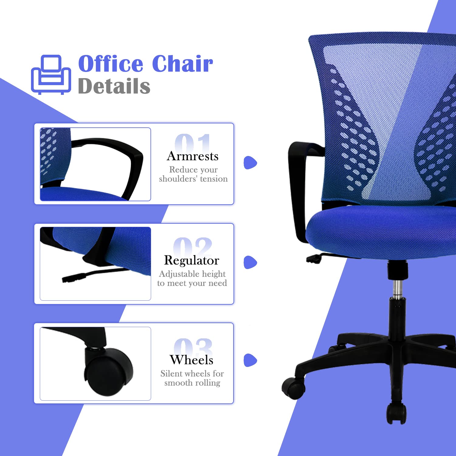 Ergonomic Office Chair for Women - Mid Back Swivel Computer Mesh Chair with Adjustable Armrests & Lumbar Support - Breathable Desk Chair for Home Office, Meeting Room, and Workspace - Perfect for Long Hours of Comfortable Working