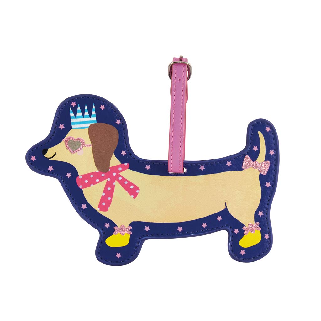 Dachshund Dog Luggage Tag - Navy Blue & Pink - 6x4 Acrylic Pet ID for Travel