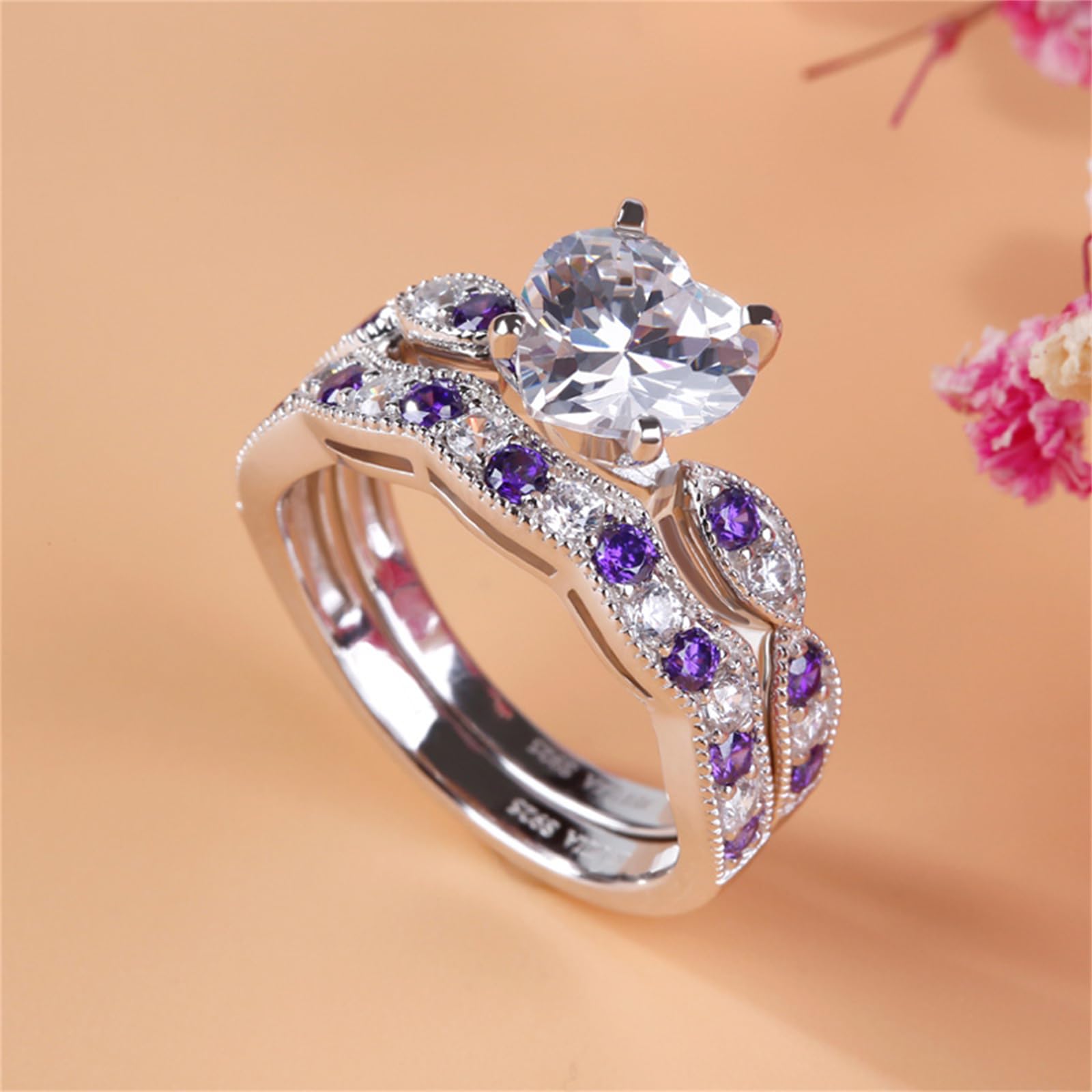 Jeulia 3 Carat CZ Solitaire Engagement Ring Set - Halo Milgrain Heart Cut Sterling Silver Wedding Band for Women | Perfect for Proposals, Anniversaries & Bridal Jewelry Gifts
