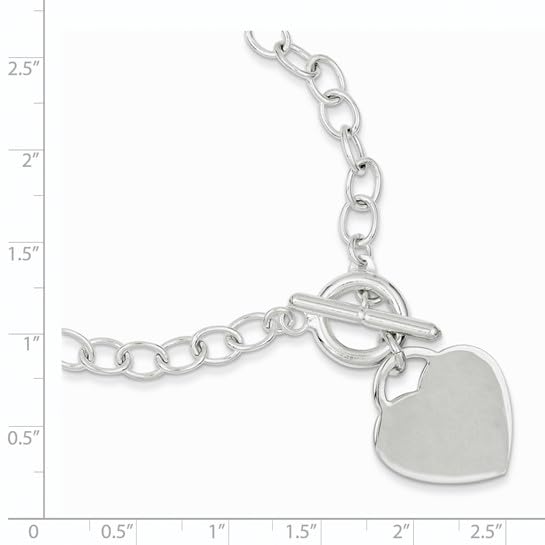 925 Sterling Silver Oval Link Women's Heart Charm Bracelet - 8.5 Inches Adjustable, Dainty Jewelry Gift for Her, Perfect for Valentine's Day, Anniversary & Everyday Wear