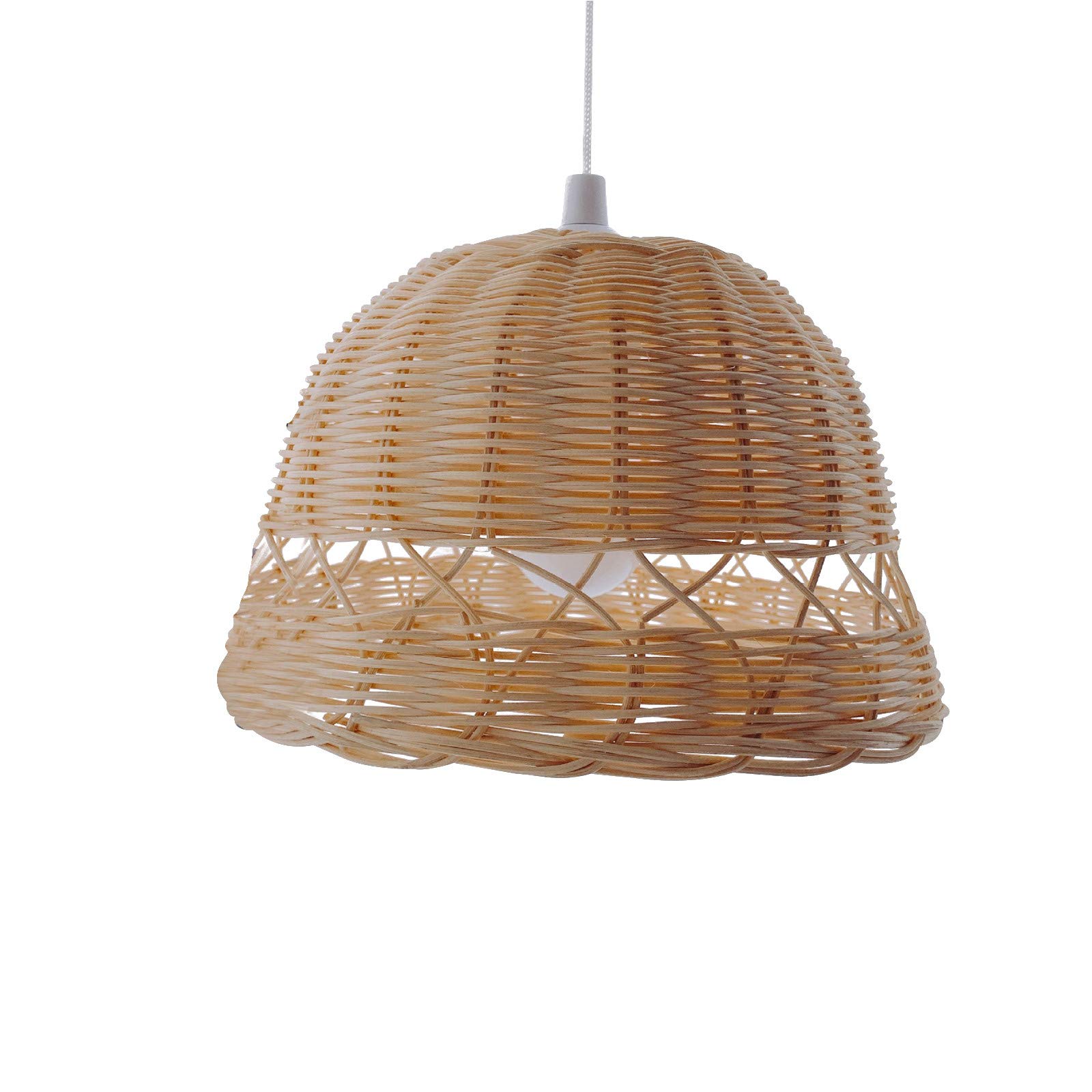 Aozhen Handmade Rattan Chandelier - Natural Woven LED Pendant Light with Red, White & Blue String (Log Color, One Size) | Boho Home Decor for Living Room, Bedroom & Patio Lighting
