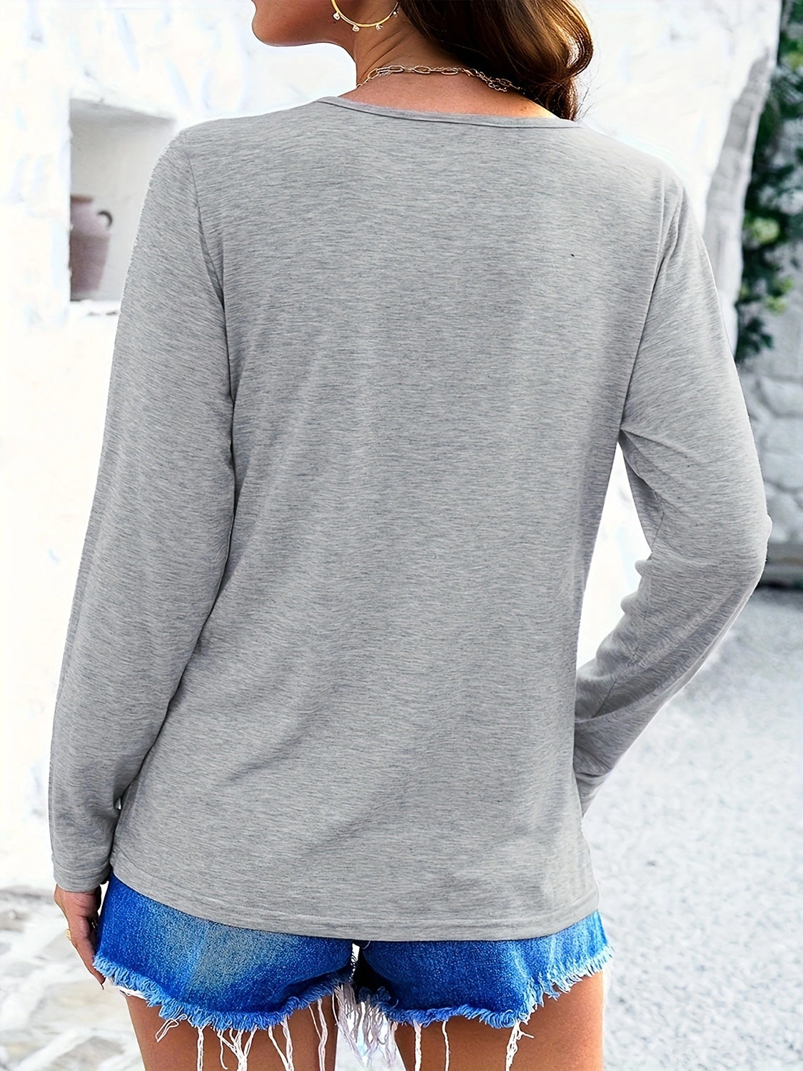 Crisscross V Neck Long Sleeve T-Shirt for Women - Soft Stretchy Casual Top - Perfect for Work, Date Night & Everyday Wear
