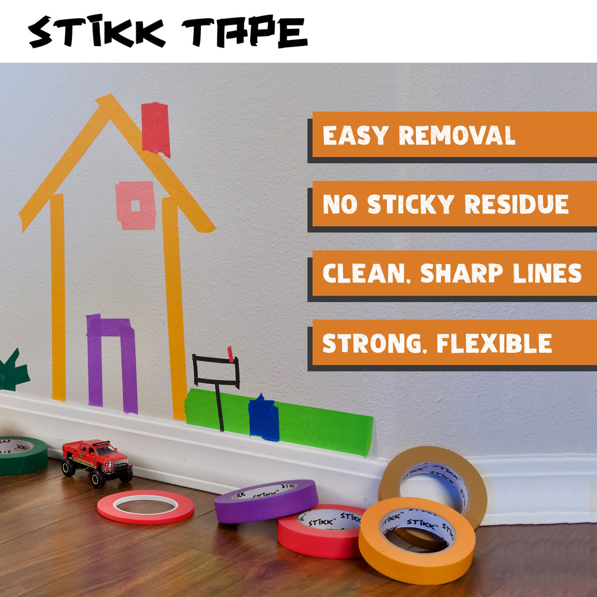 STIKK Professional Painter's Tape 4-Pack - 2 Inch x 60 Yards Orange Masking Tape for Walls, Trim, Ceilings & DIY Projects - Residue-Free, Sharp Paint Lines - Perfect for Home Renovation, Crafting & Wall Painting