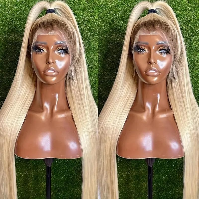 ANDRIA 13X4 HD Lace Front Wig - Glueless Straight Synthetic Hair with Pre-Plucked Hairline & Baby Hair | 200% Density Ombre 613 Blonde Long Silk Wig (26 Inches) for Black Women | Perfect for Daily Wear, Cosplay & Special Occasions
