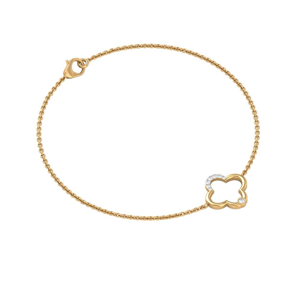 10K Solid Gold Cubic Zirconia Clover Flower Chain Bracelet for Women | Elegant CZ Floral Jewelry Gift for Birthday, Anniversary & Special Occasions