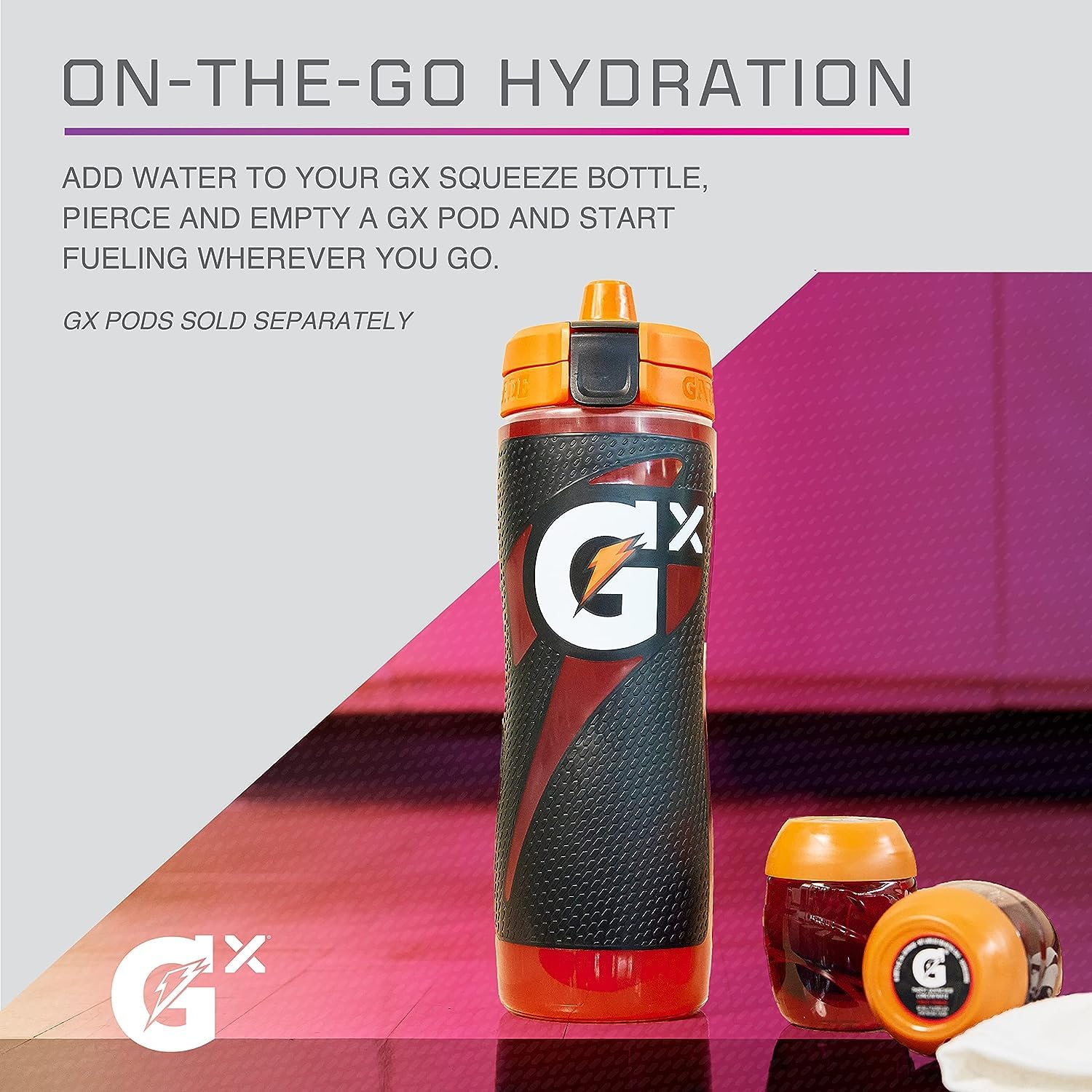 Gatorade Gx NFL Non-Slip Squeeze Water Bottle with Hydration System & Sports Drink Concentrate Pods - Perfect for Football Training, Gym Workouts and Outdoor Activities