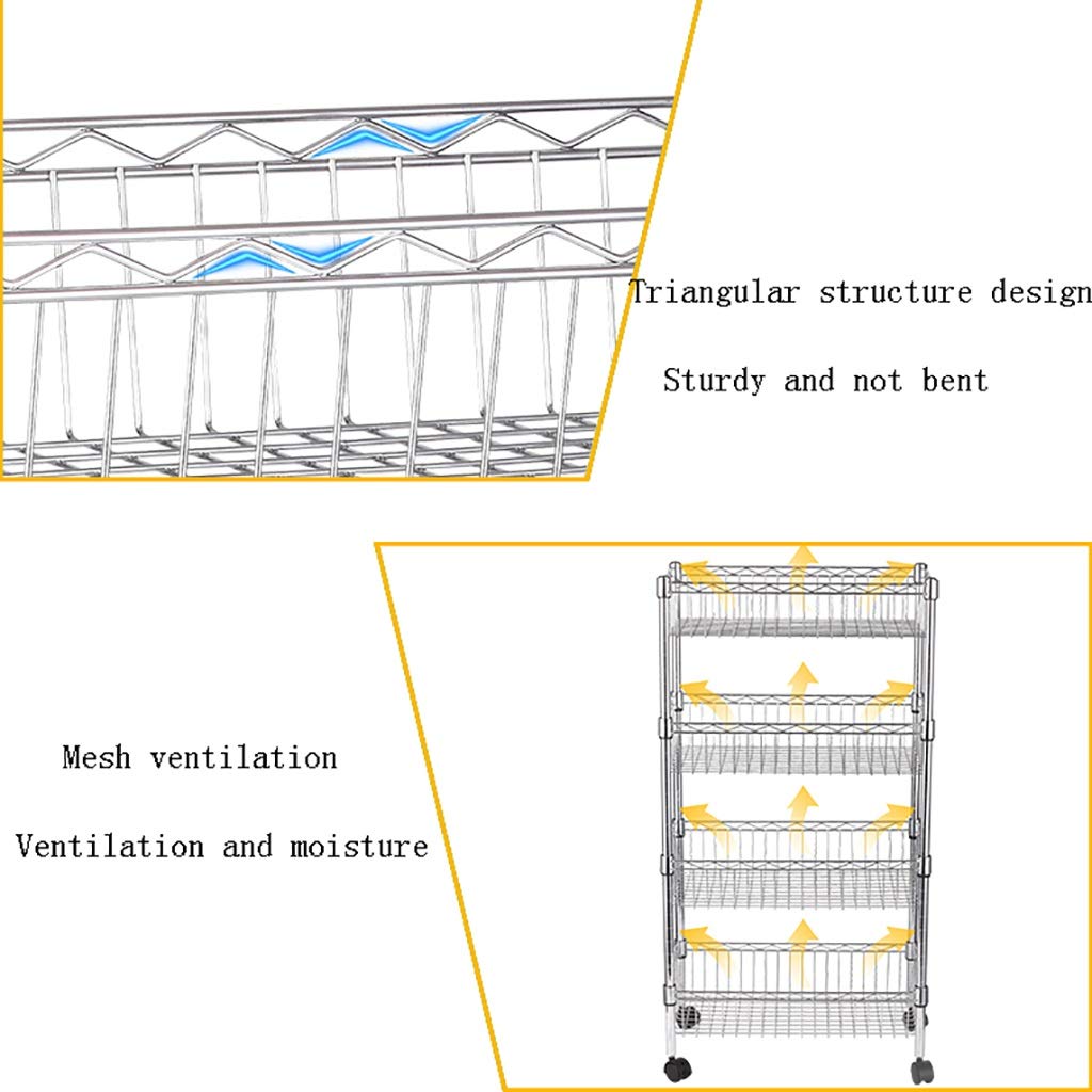 4-Tier Metal Kitchen Storage Cart with Wheels - Multifunctional Rolling Organizer for Fruits, Vegetables, Bathroom & Home Organization (50x35x90cm) - Perfect for Small Spaces, Pantry Storage & Mobile Kitchen Use