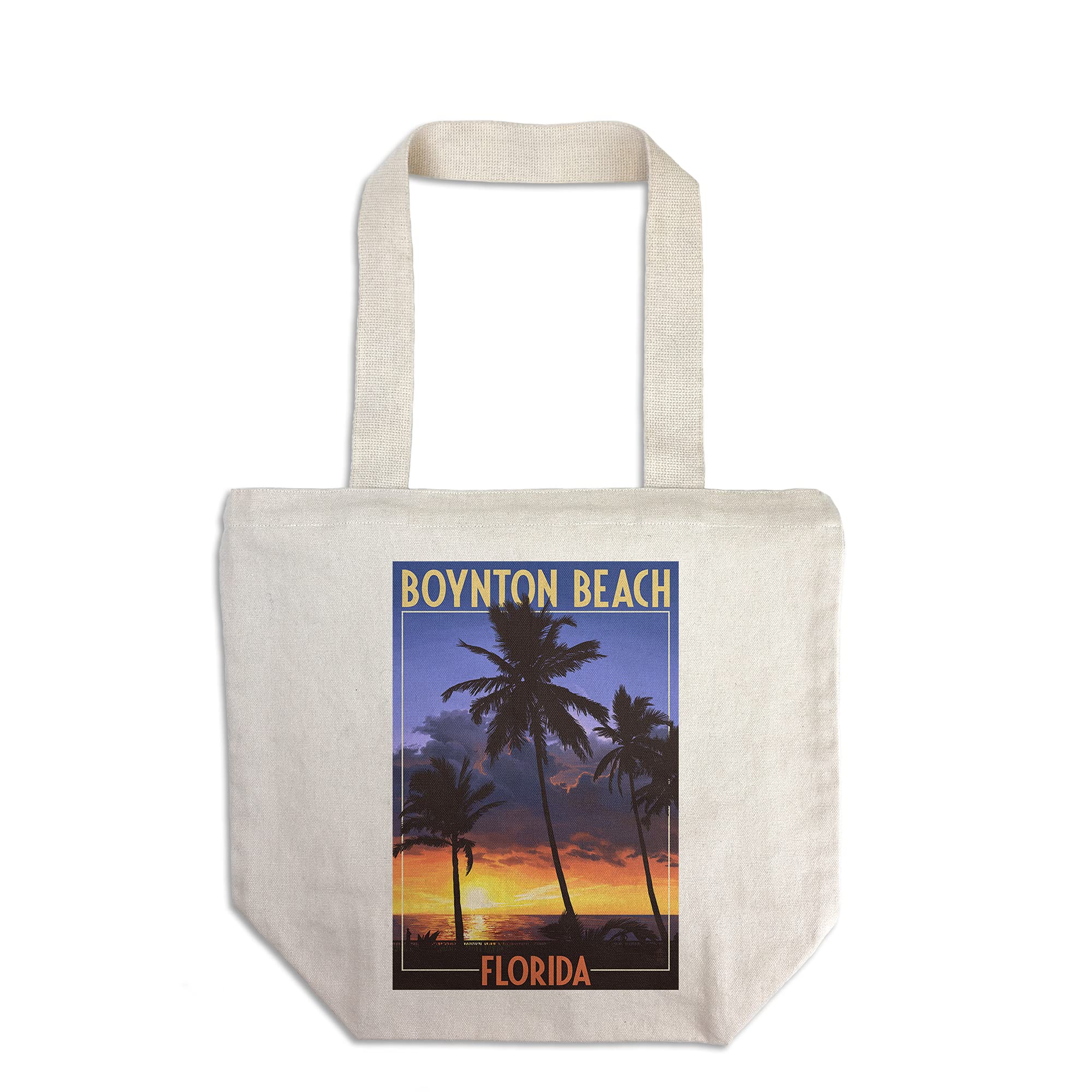 Lantern Press Boynton Beach Florida Palms and Sunset Tote Bag - 100% Cotton Canvas Reusable Shopping Bag for Beach, Grocery & Everyday Use