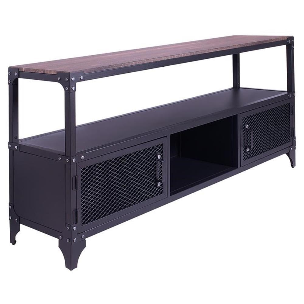 Furniture of America Jordun Industrial Metal 70-inch TV Stand in Sand Black - Modern Entertainment Center for Living Room, Bedroom & Home Theater