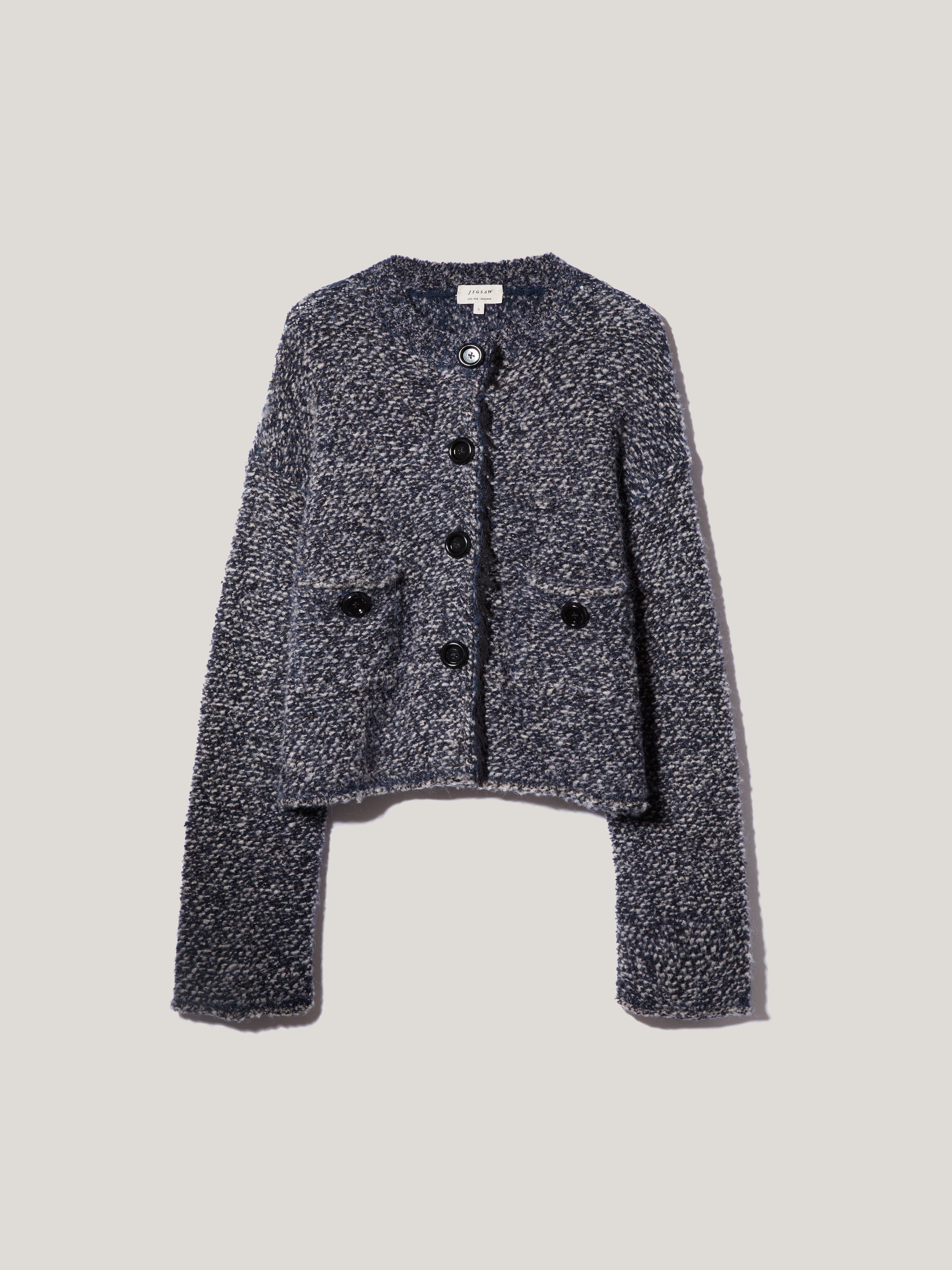 French Tweed Cardigan Jacket for Women - Classic Navy Blue Knit Blazer Coat | Perfect for Office Wear, Business Casual, and Fall Layering
