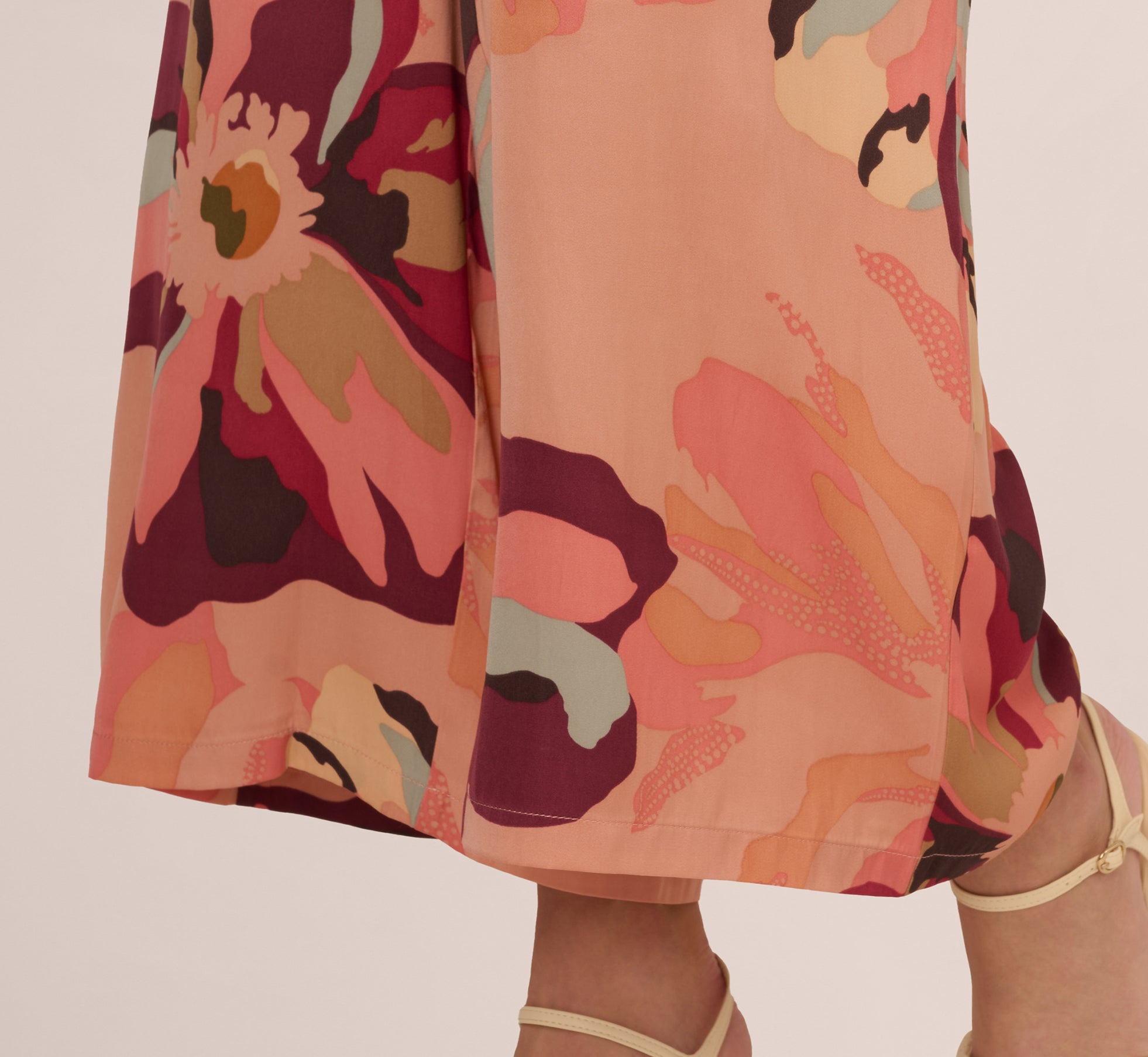 Stylish Tropical Floral Print Wide Leg Pants with Adjustable Drawstring Waist - Deep Burgundy Sunset Floral Design | Perfect for Beach Vacations, Summer Outfits & Boho Fashion