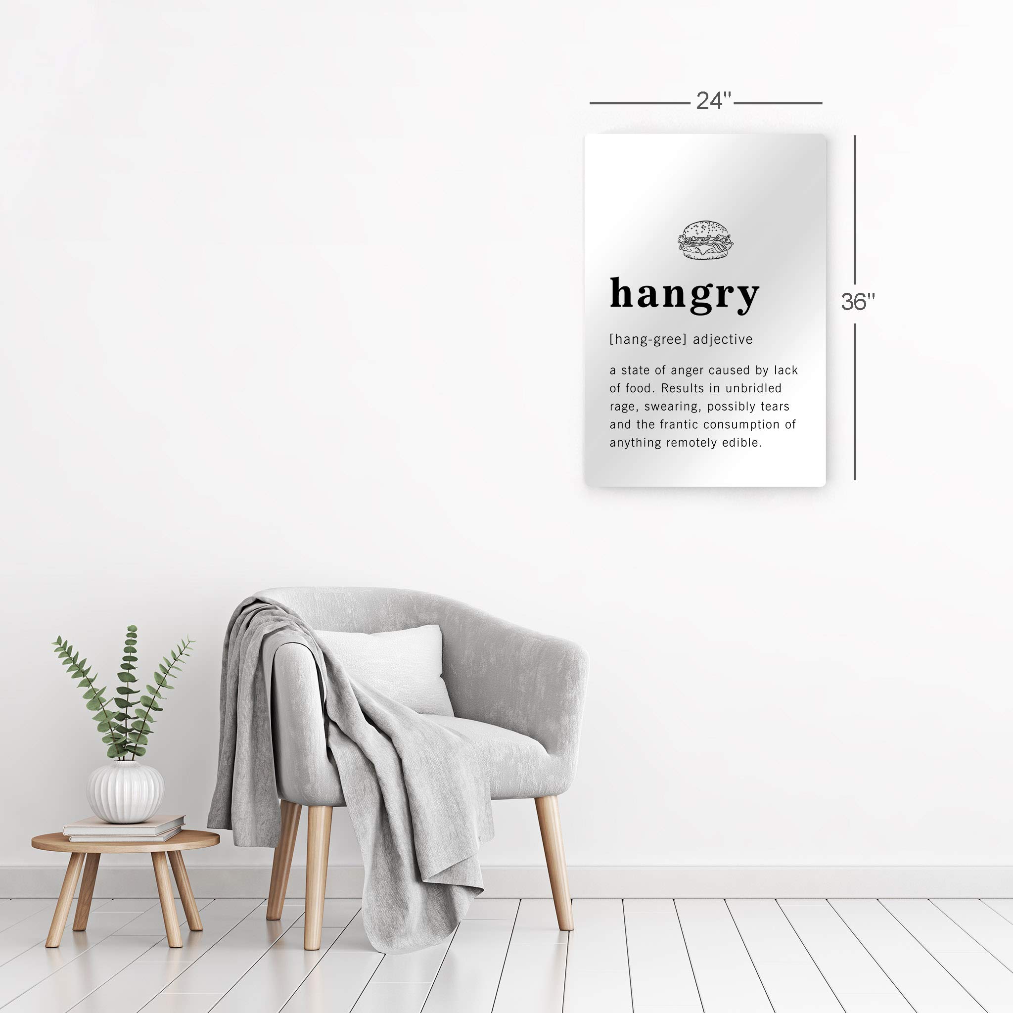 Funny Adjective Noun Dictionary Definition of Hangry Metal Print - Inspirational Quote Sign for Office, Living Room, Bedroom & Bathroom - Ready to Hang Wall Art Decor (40x30 Inches) - Made in USA | Perfect for Gifts, Home Decor & Humorous Wall Art