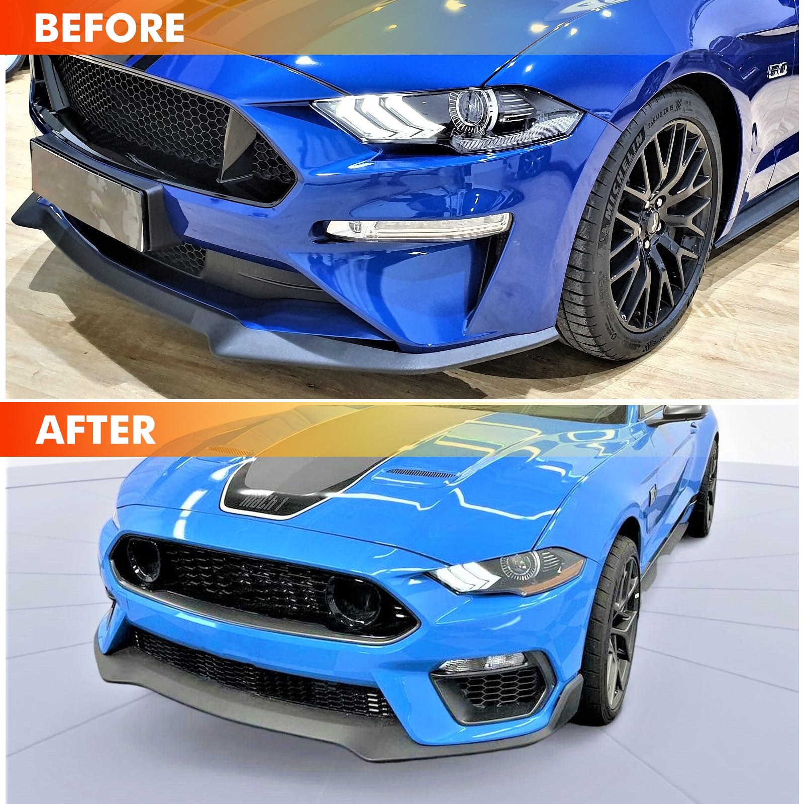 Glossy Black Front Bumper Lip Spoiler for 2018-2023 Ford Mustang GT | Chin Splitter Diffuser Protector | Body Kit Air Dam Mustang Accessories | Perfect for Street Racing & Car Shows