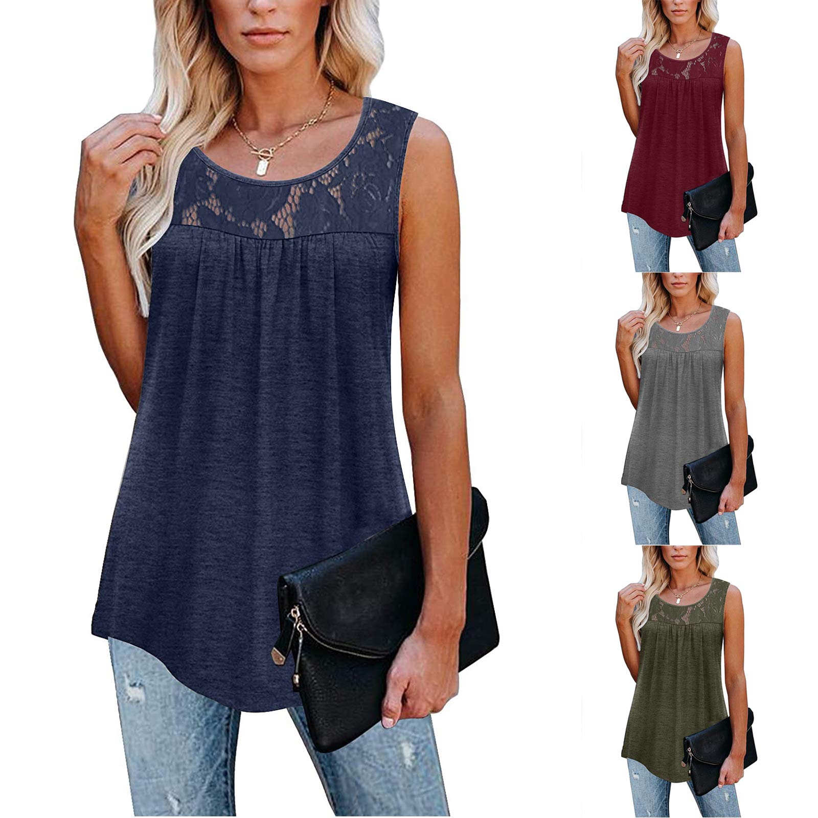 Plus Size Floral Tank Tops for Women - V Neck Strappy Summer Tops, Sleeveless Loose Tunic Blouse in Army Green | Casual Wear, Beach Outfits & Summer Fashion
