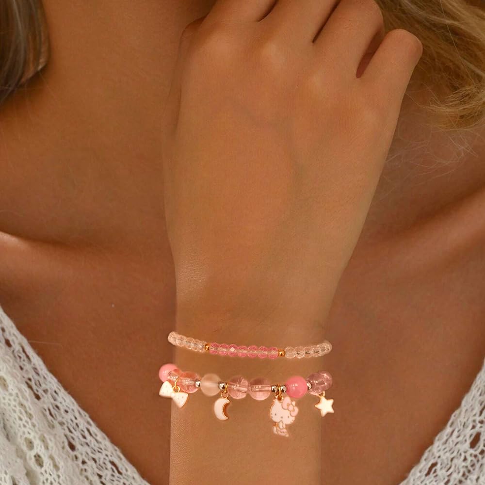 NIQIPOK Cute Cartoon Kawaii Crystal Bead Bracelet - Elastic Beaded Friendship Bracelet for Women & Girls - Anime Matching Relationship Bracelet Set - Perfect for Gifts, Parties & Everyday Wear
