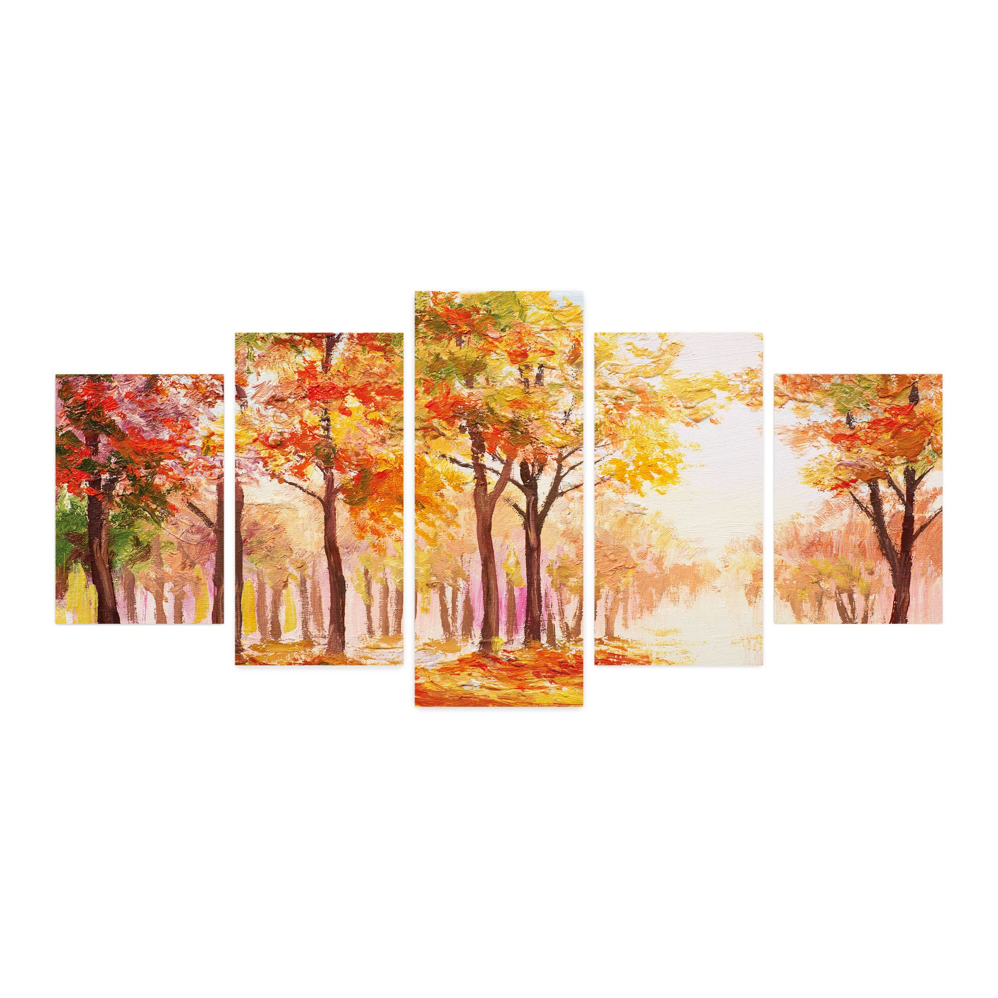 Ambesonne Abstract 5-Panel Acrylic Glass Wall Art - Landscape Woodland Autumn Trees Forest Oil Painting Print - Modern Home Decor for Living Room, Bedroom & Dorm - 60